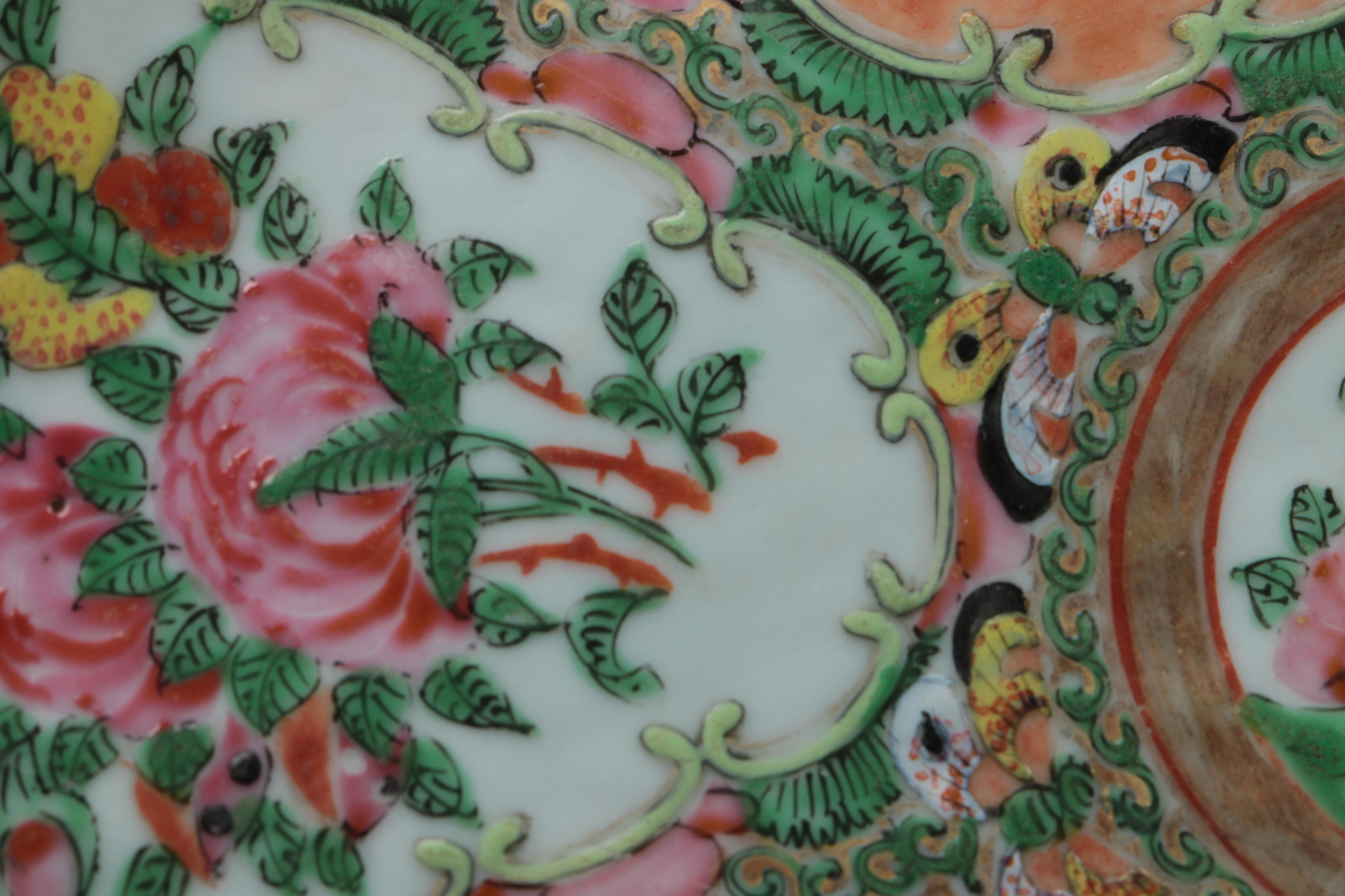 Antique Chinese Rose Medallion Footed Serving Platter