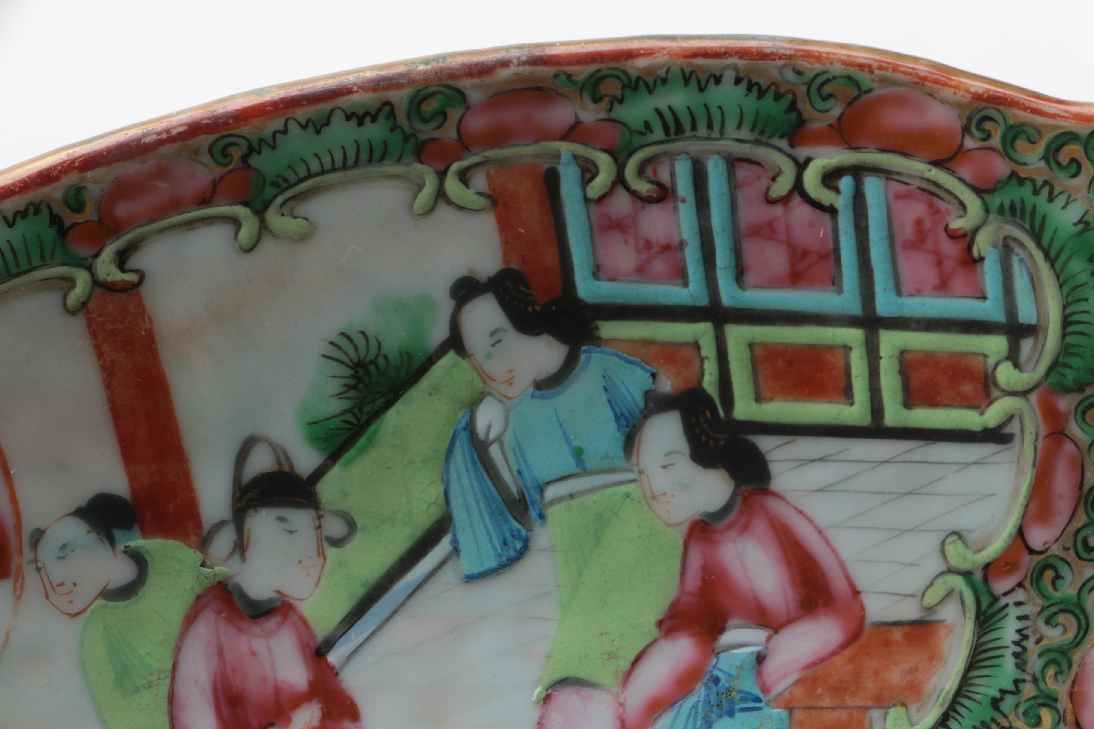 Antique Chinese Rose Medallion Footed Serving Platter