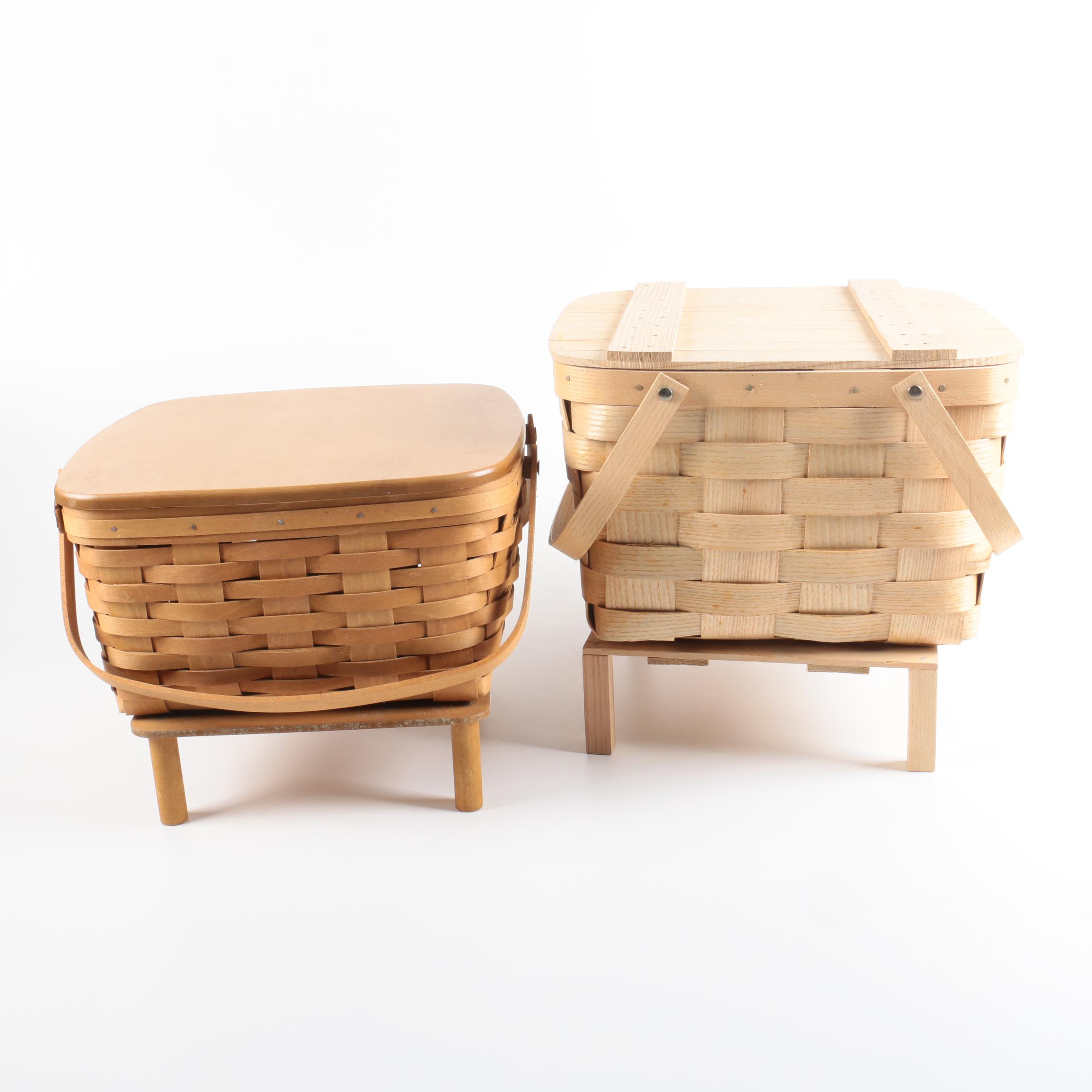 Pair of Double Handled Picnic Baskets with Platforms Featuring Longaberger