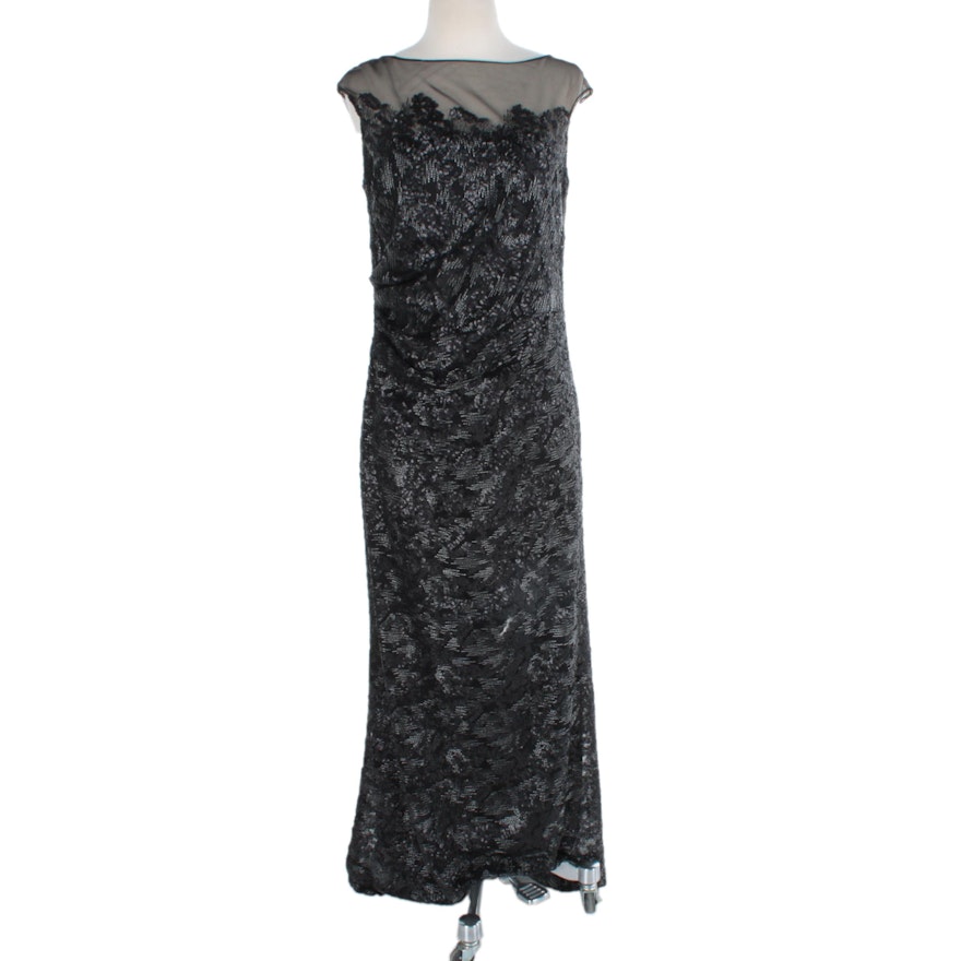 David Meister Black Sequined Gown