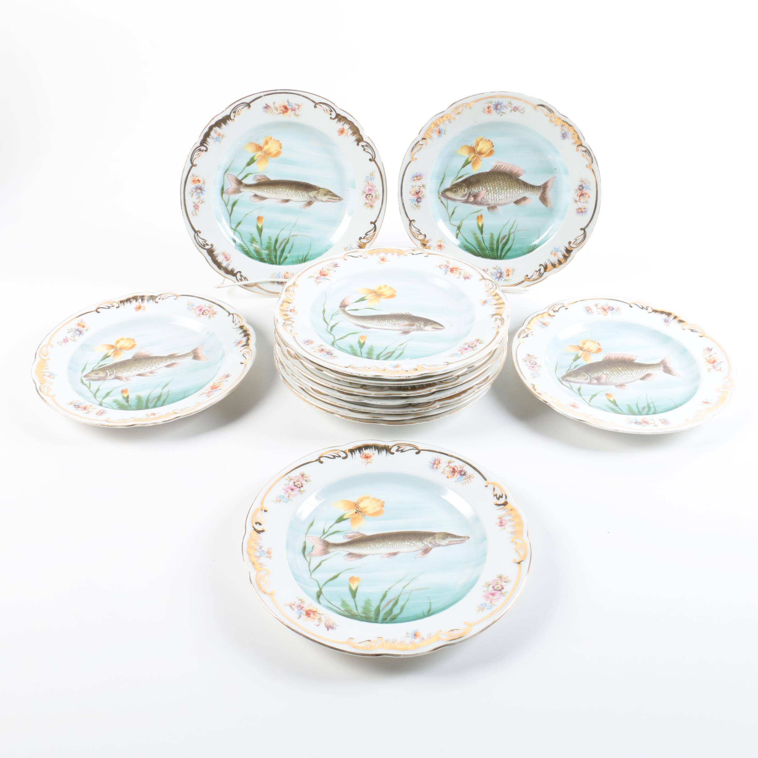 Set of Antique Carlsbad Austria Porcelain Fish Plates