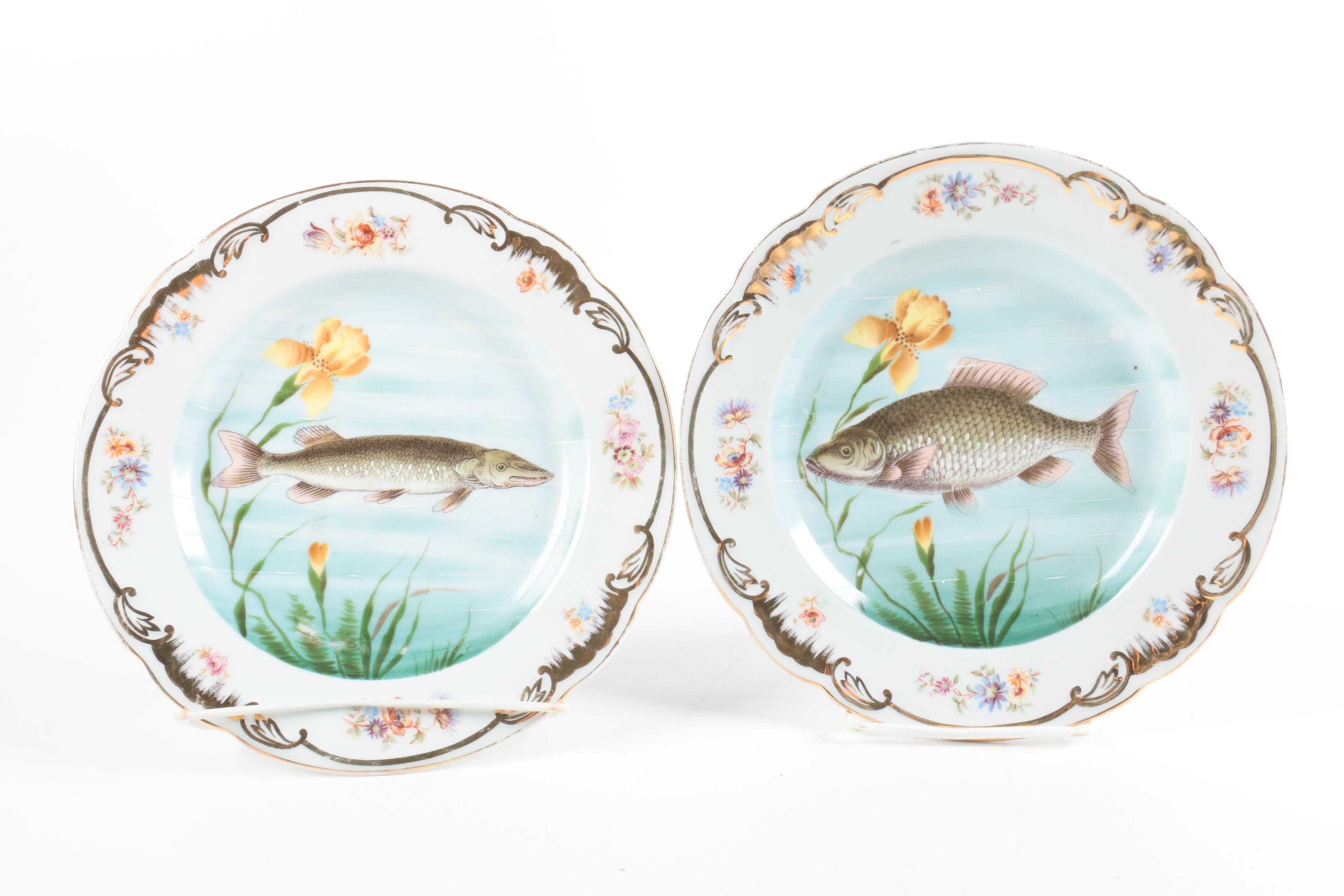 Set of Antique Carlsbad Austria Porcelain Fish Plates