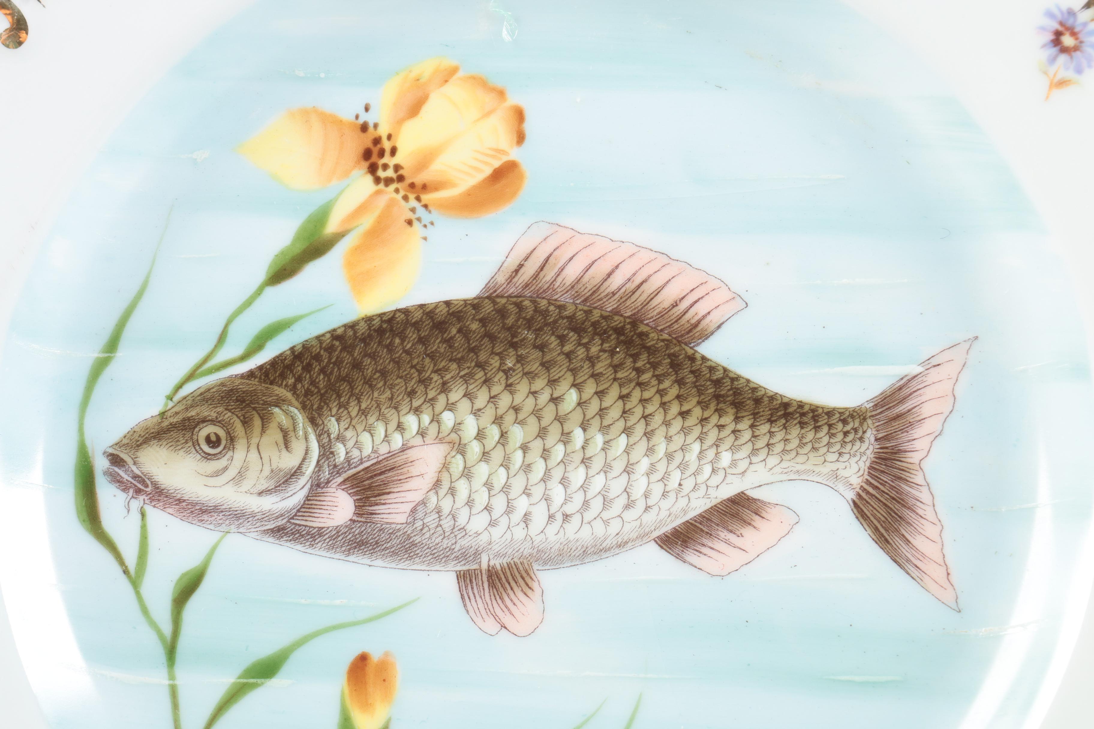 Set of Antique Carlsbad Austria Porcelain Fish Plates