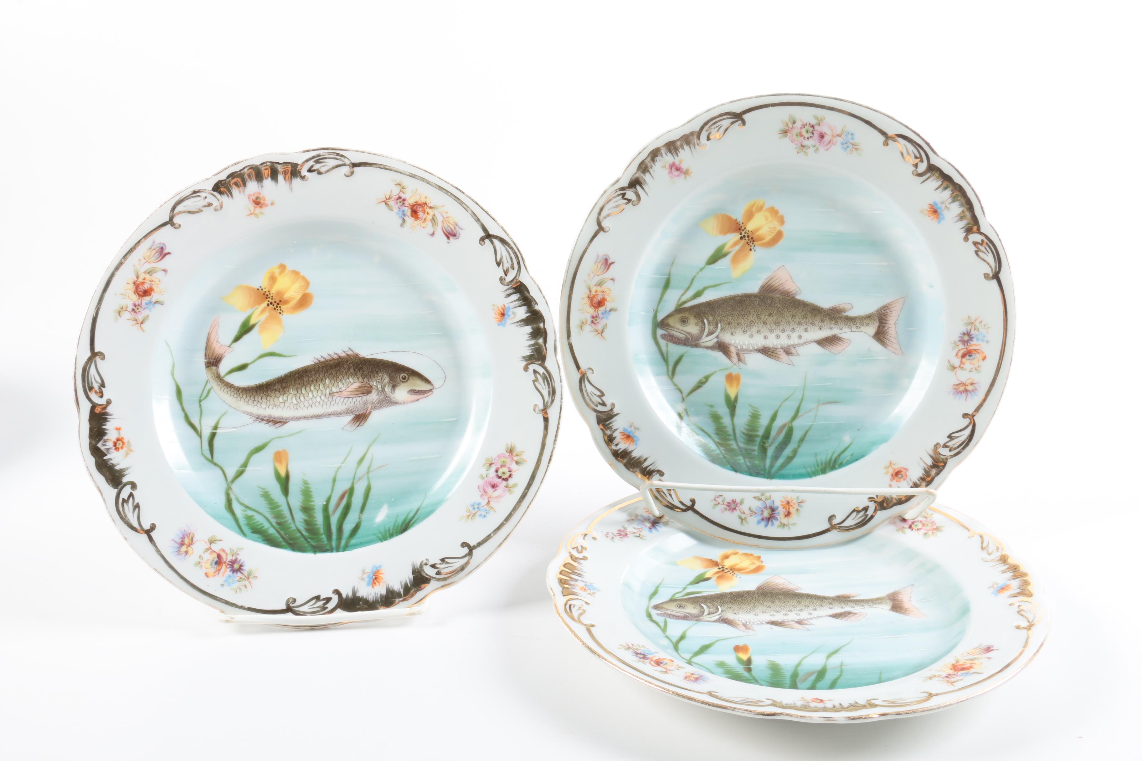 Set of Antique Carlsbad Austria Porcelain Fish Plates