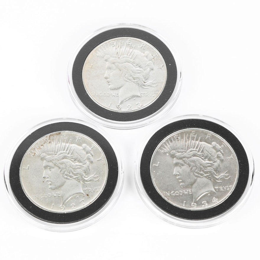 1923-S, 1927-D, 1934-D Silver Peace Dollars