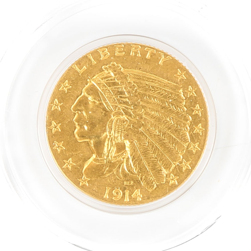 1914 Indian Head $2.50 Quarter Eagle Gold Dollar