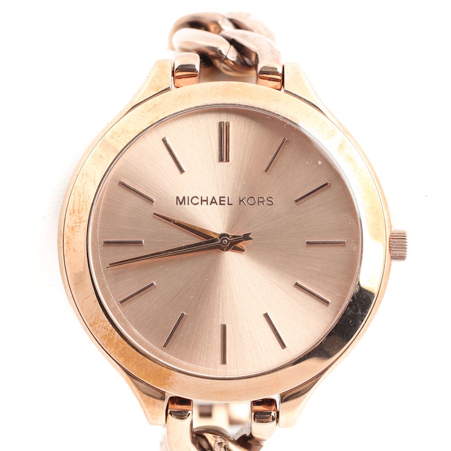 Stainless Steel Michael Kors "Runway" Wristwatch with Rose Gold Wash