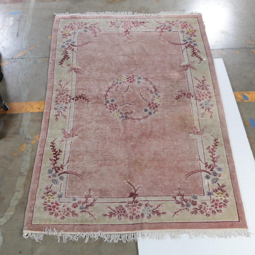 Hand-Knotted Carved Chinese Silk Area Rug