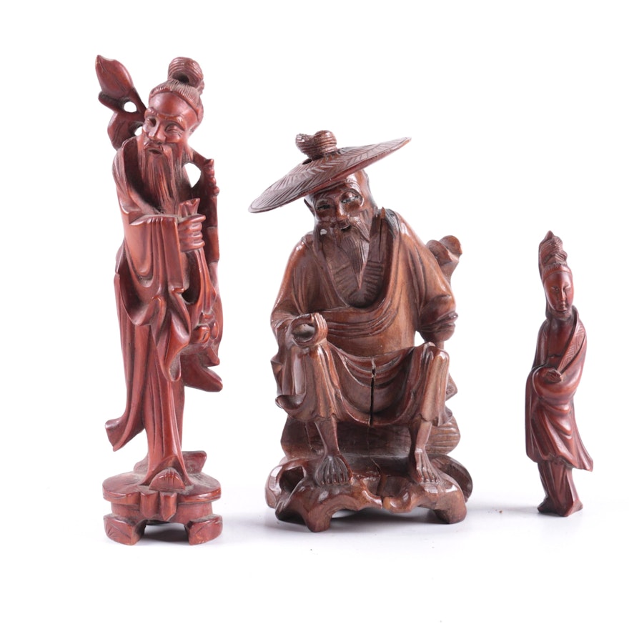 Chinese Hand-Carved Wooden Figurines