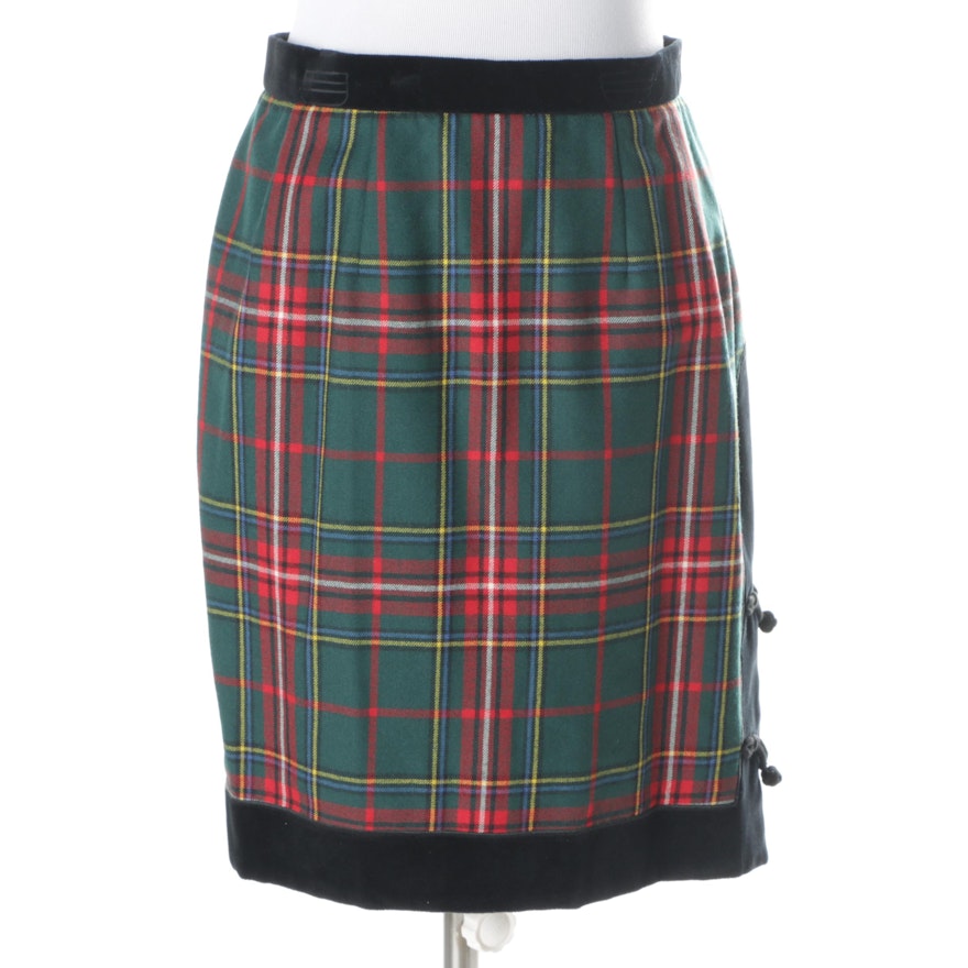 Vintage Oliver Plaid Wool and Velvet Skirt