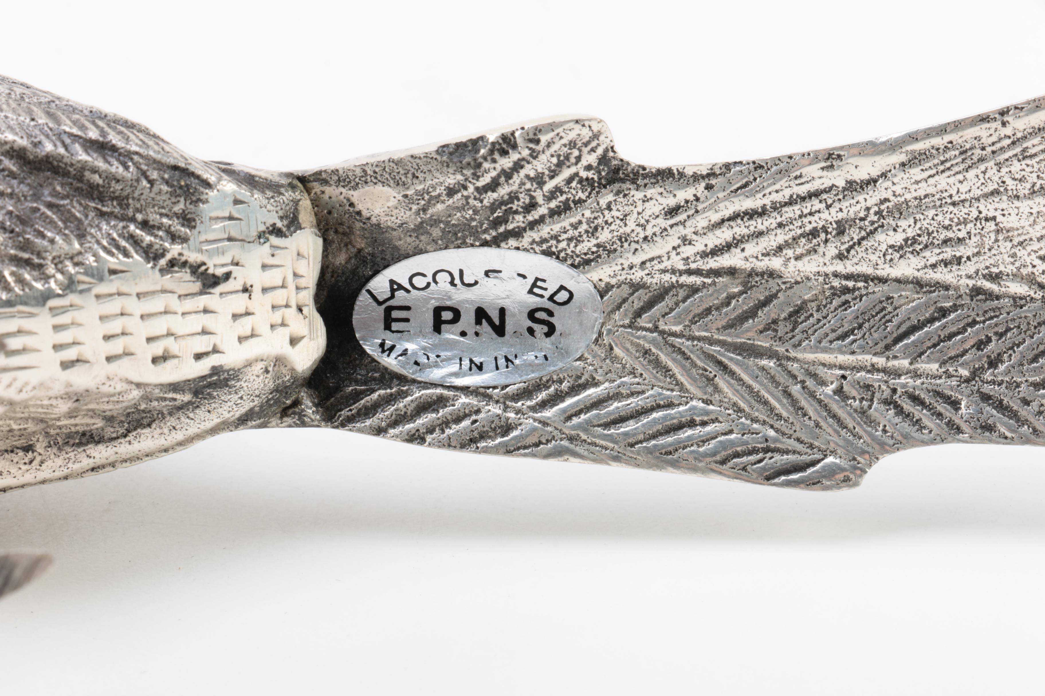 Pair of Lacquered Silver Tone Pheasant Figurines