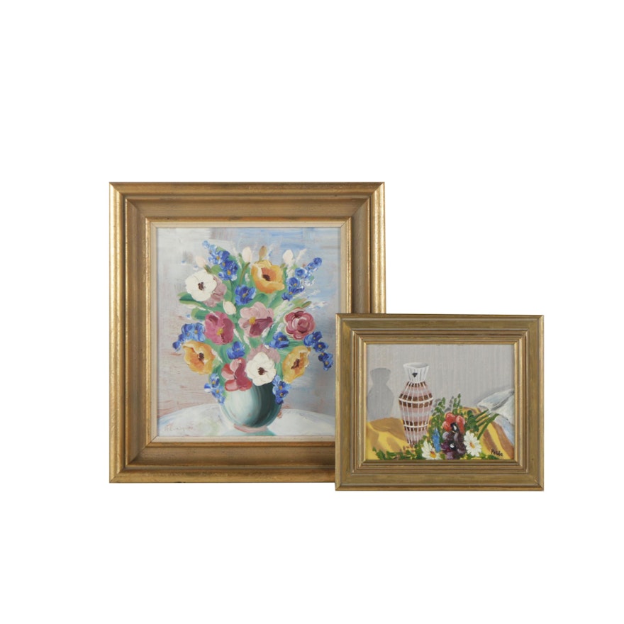 Floral Oil Still Life Paintings on Masonite