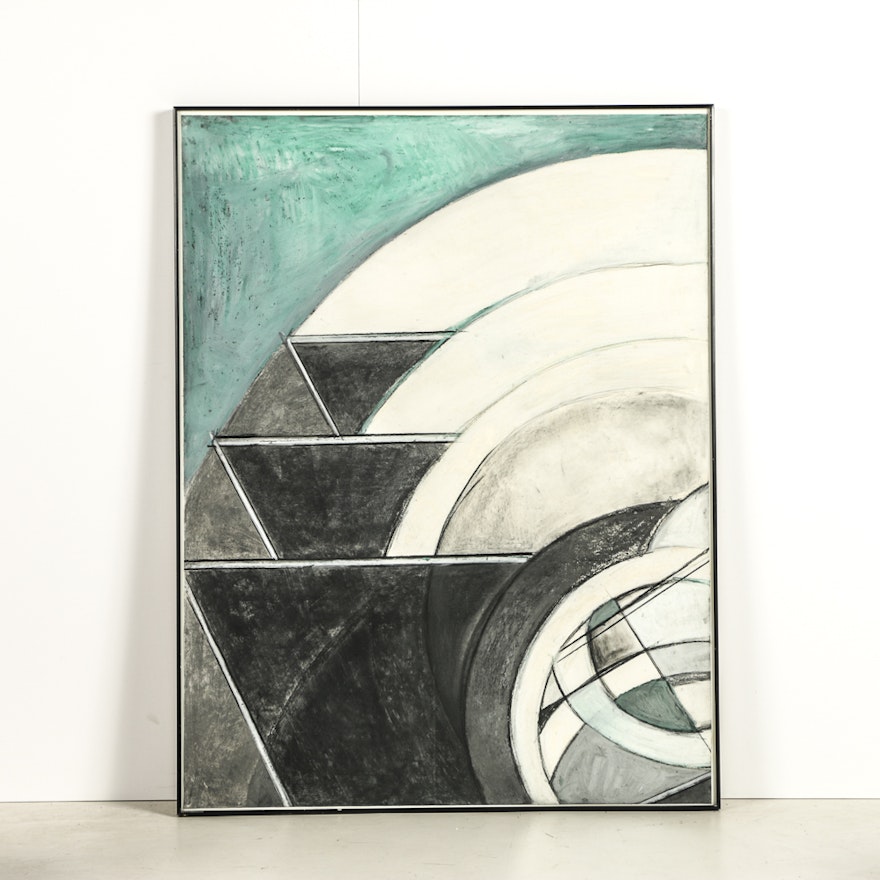 Diptych Pastel Drawing on Paper Geometric Composition