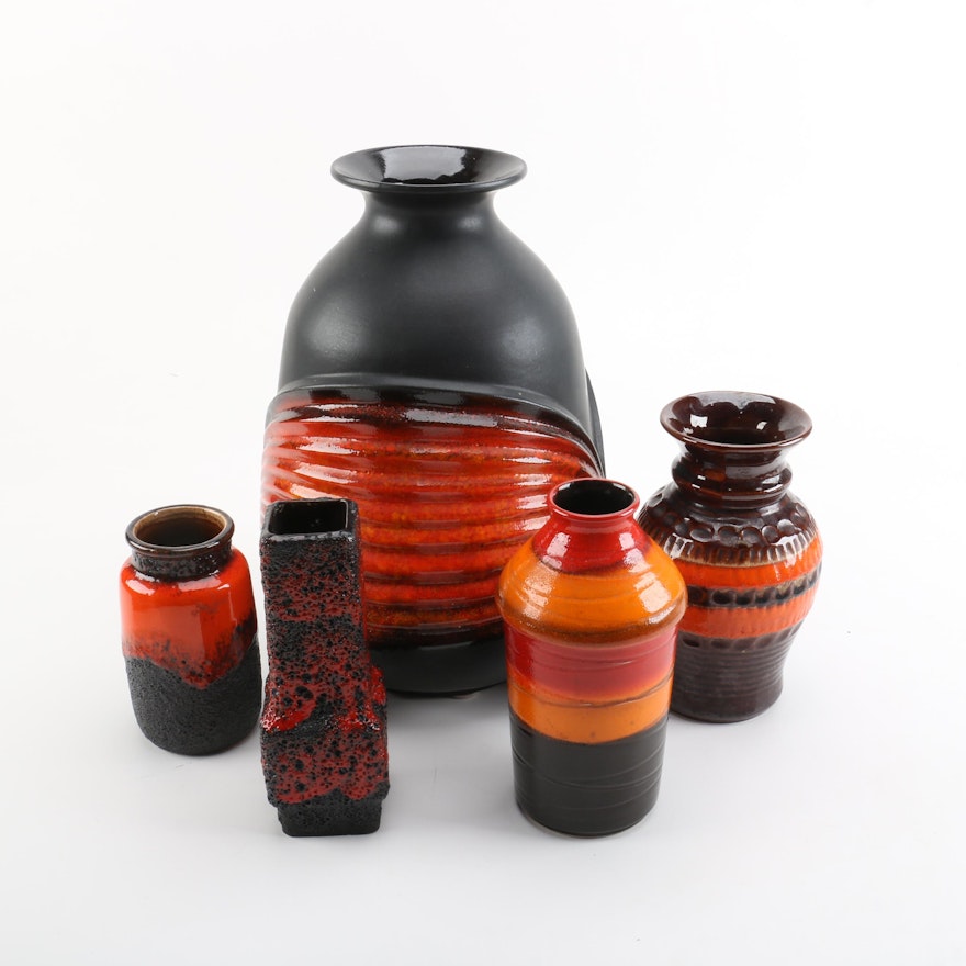 Vintage Mid Century Modern German Art Pottery Vases Featuring Scheurich Keramik