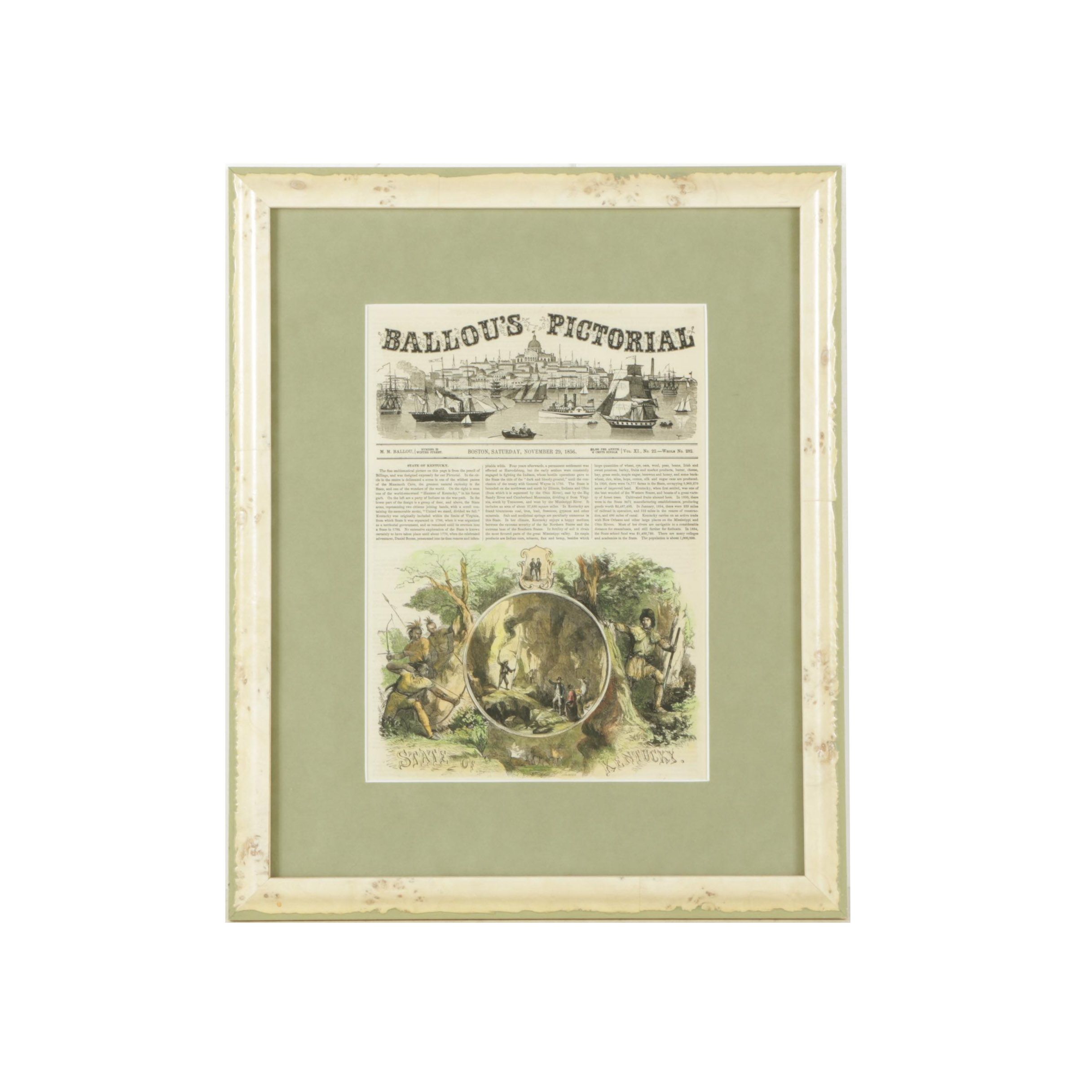Hand-Tinted 1856 Lithograph Page "State of Kentucky" from "Ballou's Pictorial"