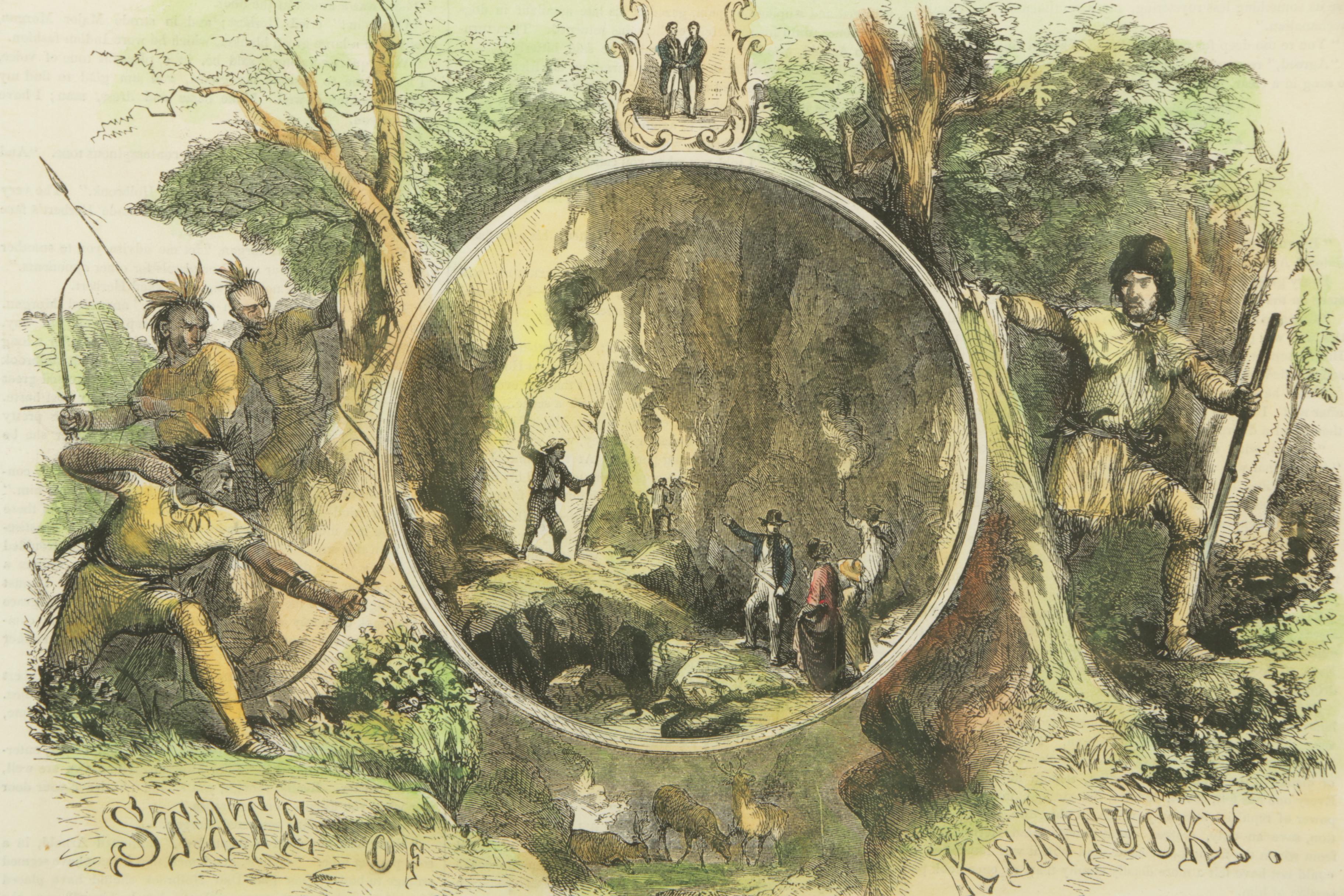 Hand-Tinted 1856 Lithograph Page "State of Kentucky" from "Ballou's Pictorial"