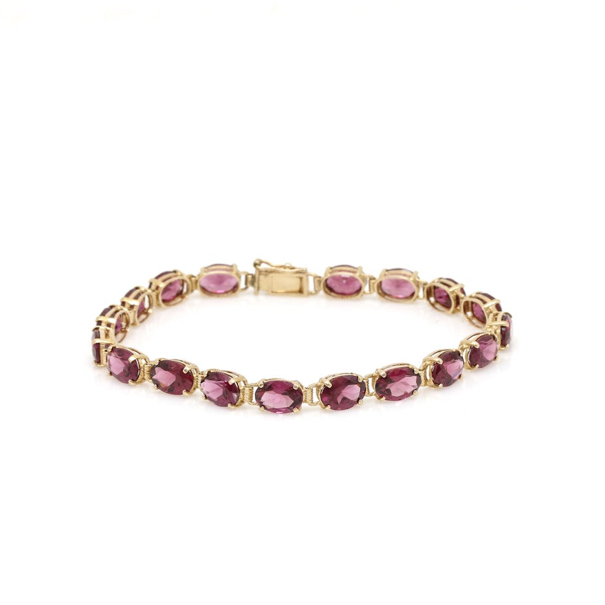 14K Yellow Gold Rhodolite Tennis Bracelet