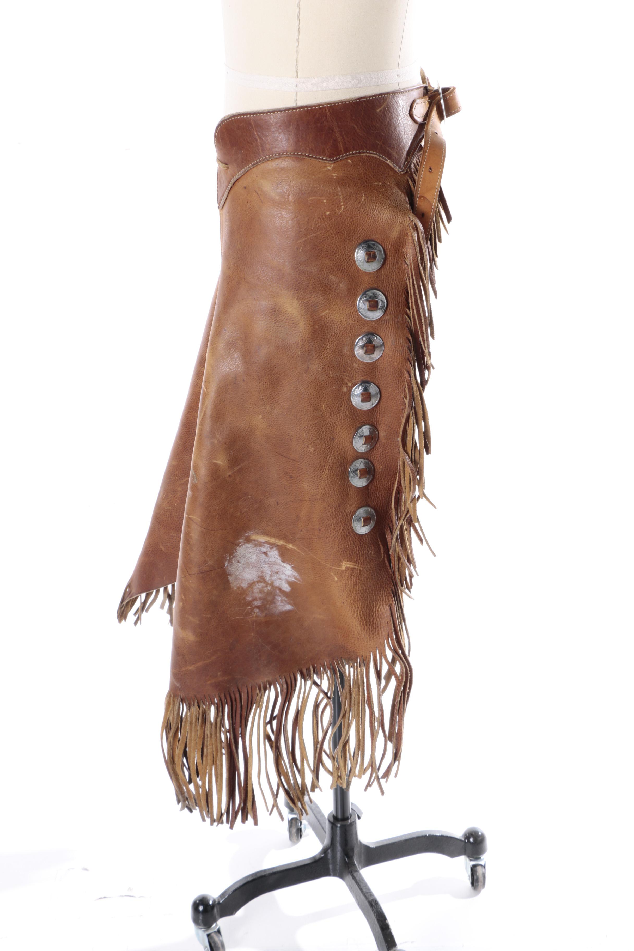 Cowboy Basic Leather Chaps with Silver Toned Accents