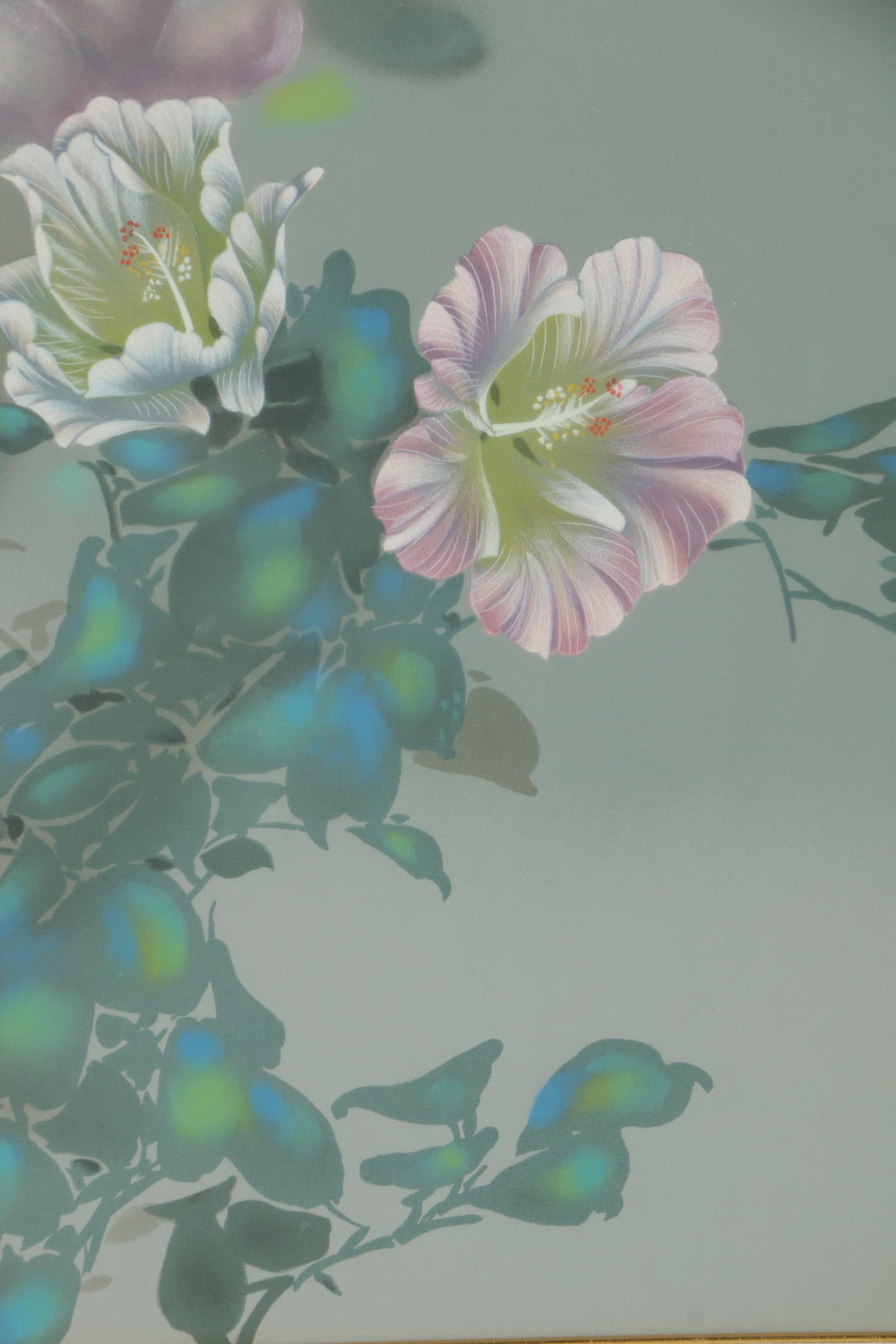 David Lee Circa 1980s Lithograph of Hibiscus Flowers "Lavender Light"