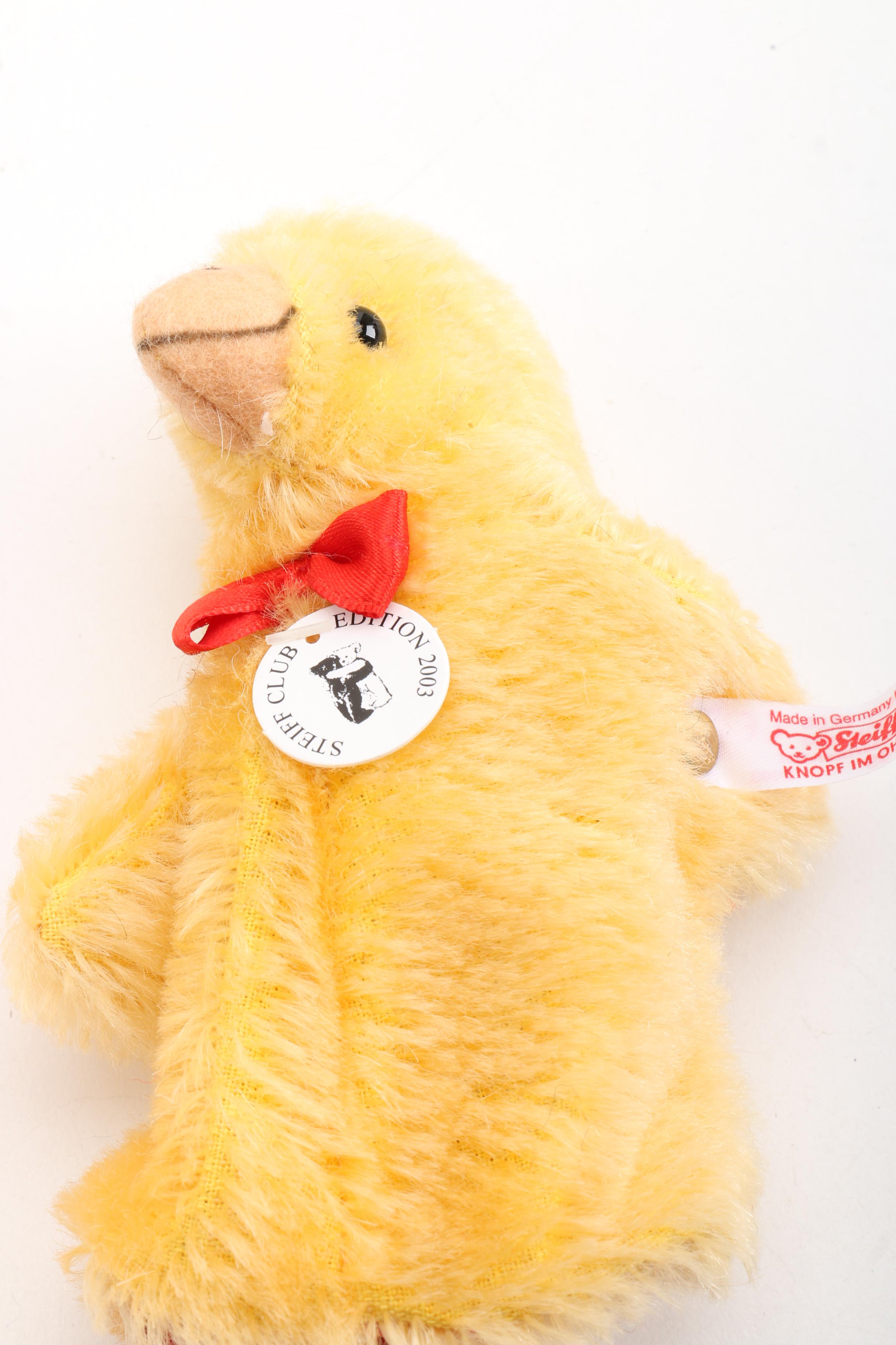 Steiff Mohair Hand Puppets, Wall Plate, and Miniature Tea Set