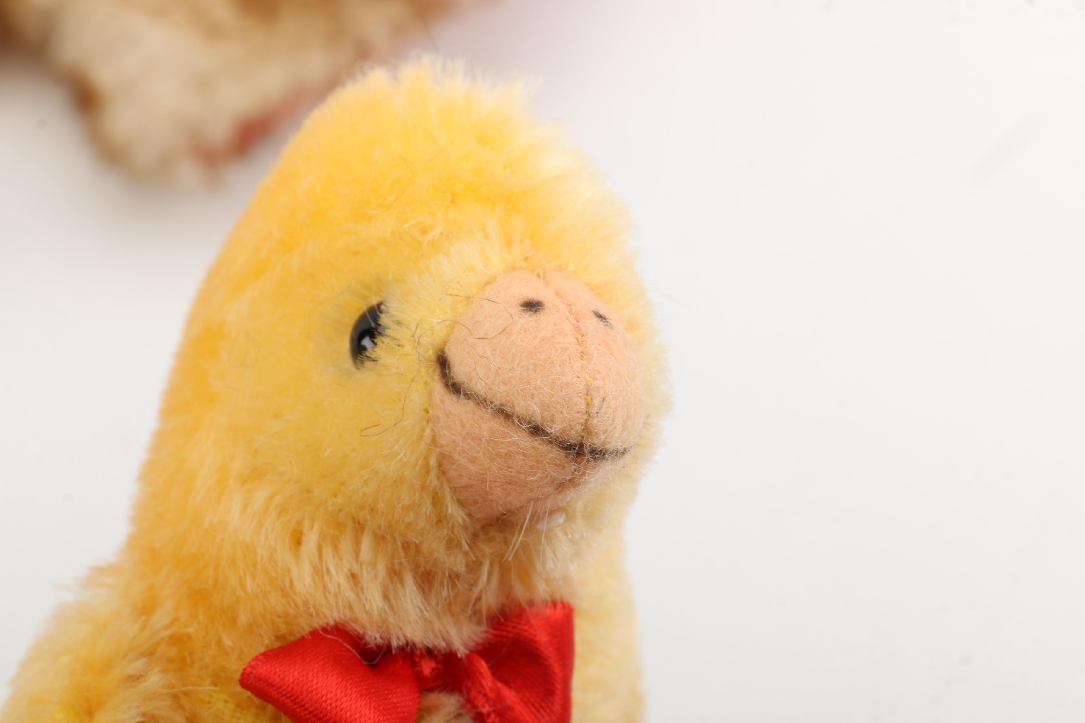 Steiff Mohair Hand Puppets, Wall Plate, and Miniature Tea Set