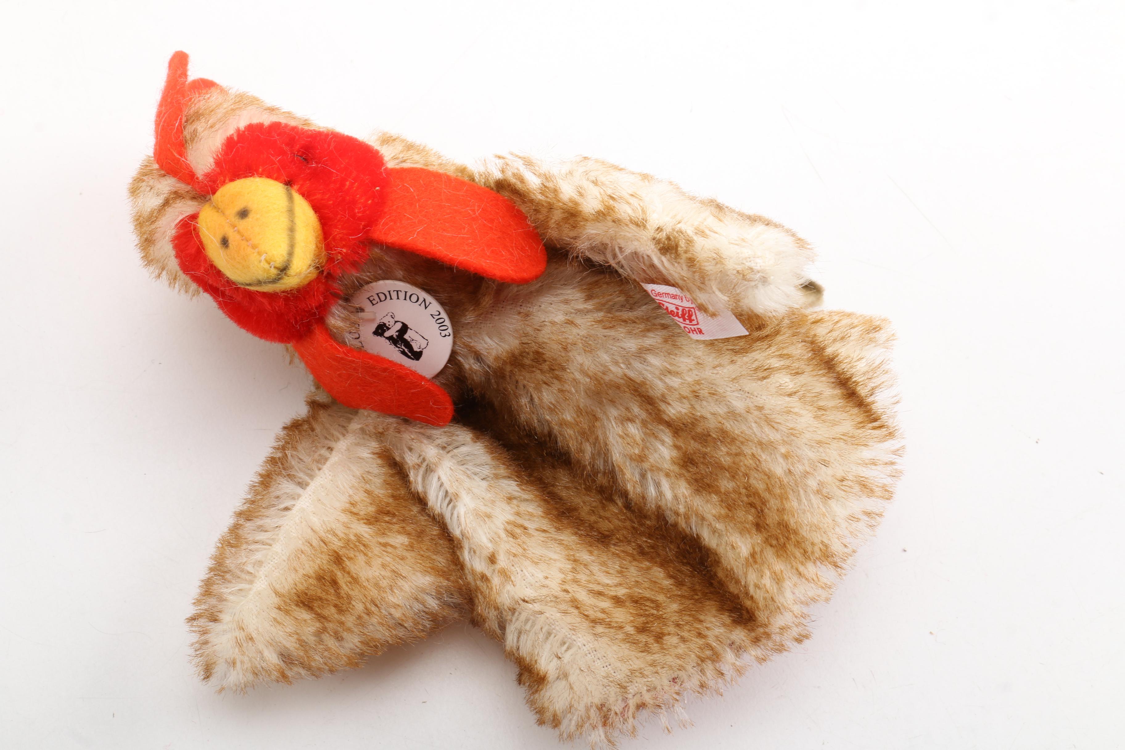 Steiff Mohair Hand Puppets, Wall Plate, and Miniature Tea Set