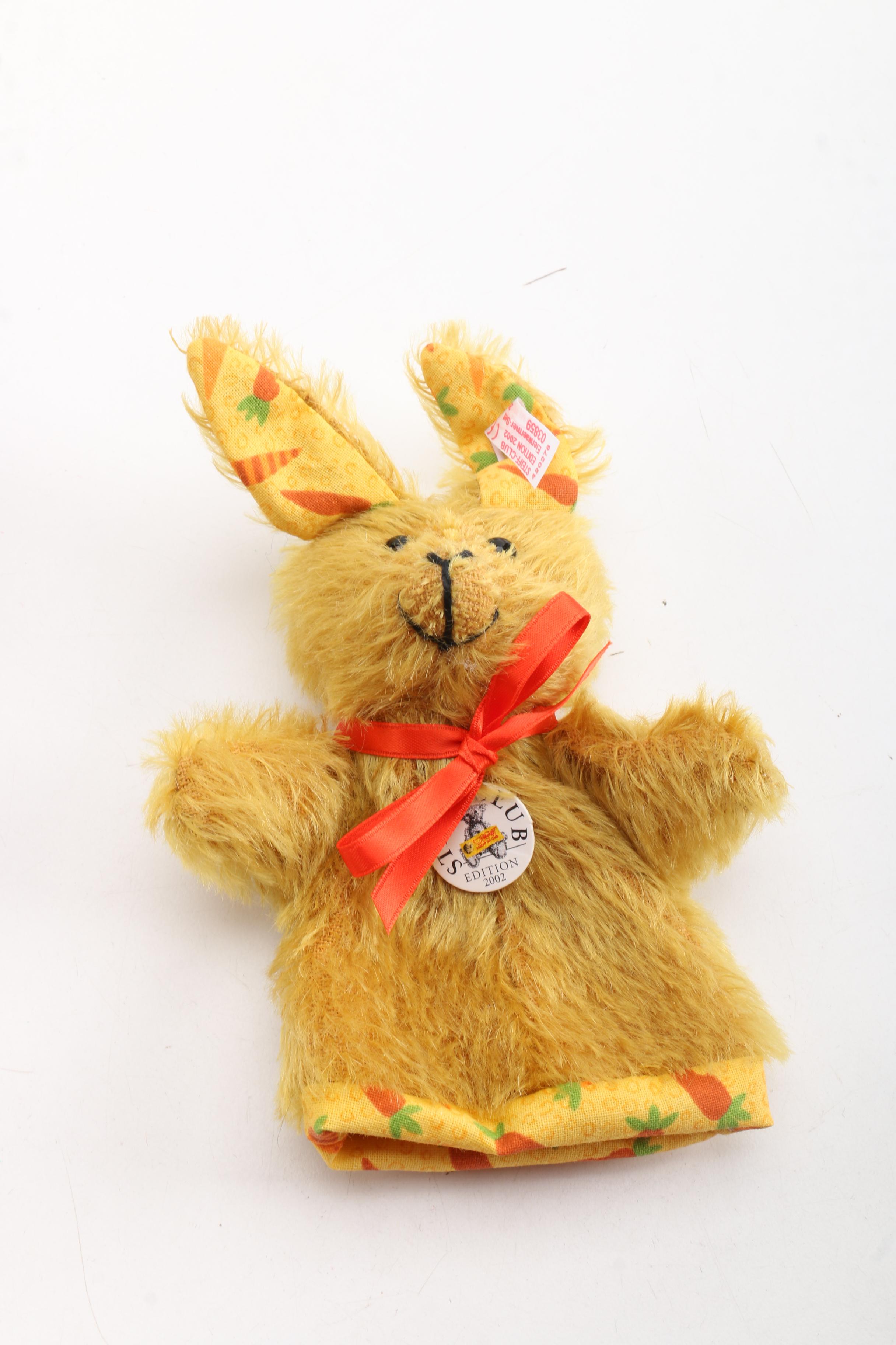 Steiff Mohair Hand Puppets, Wall Plate, and Miniature Tea Set