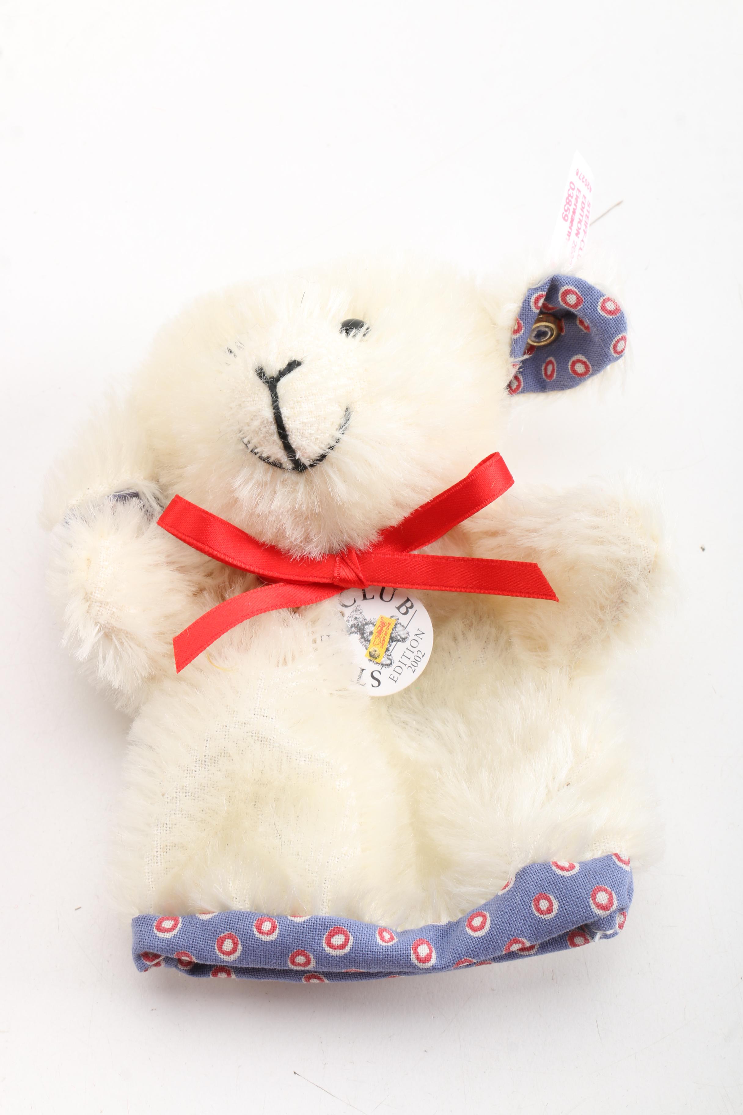 Steiff Mohair Hand Puppets, Wall Plate, and Miniature Tea Set