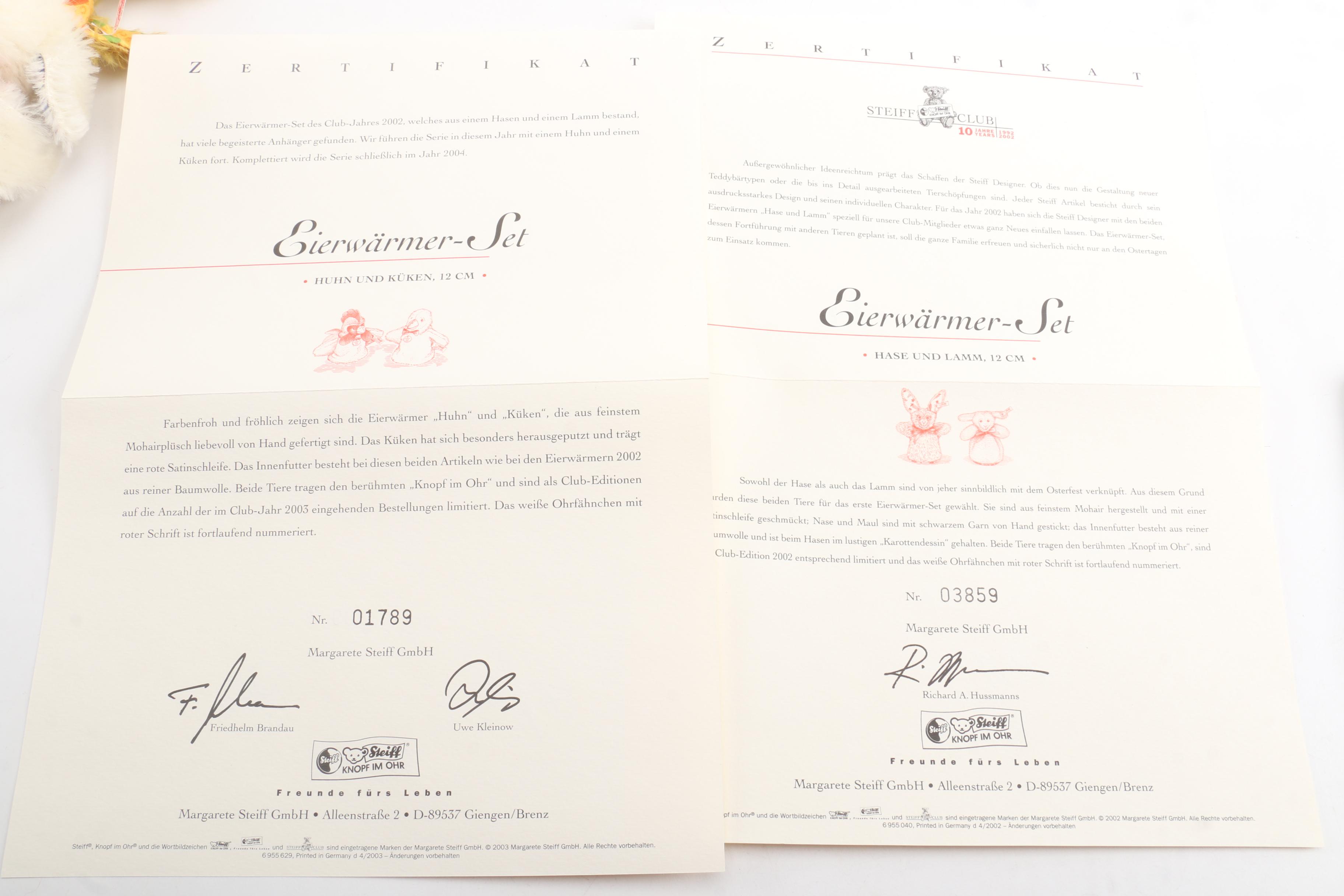 Steiff Mohair Hand Puppets, Wall Plate, and Miniature Tea Set