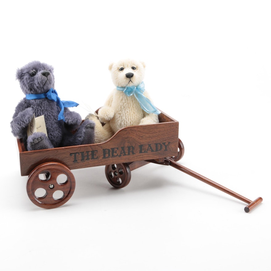 The Bear Lady "Karen" and "Jimmy" Bears and Wood Wagon