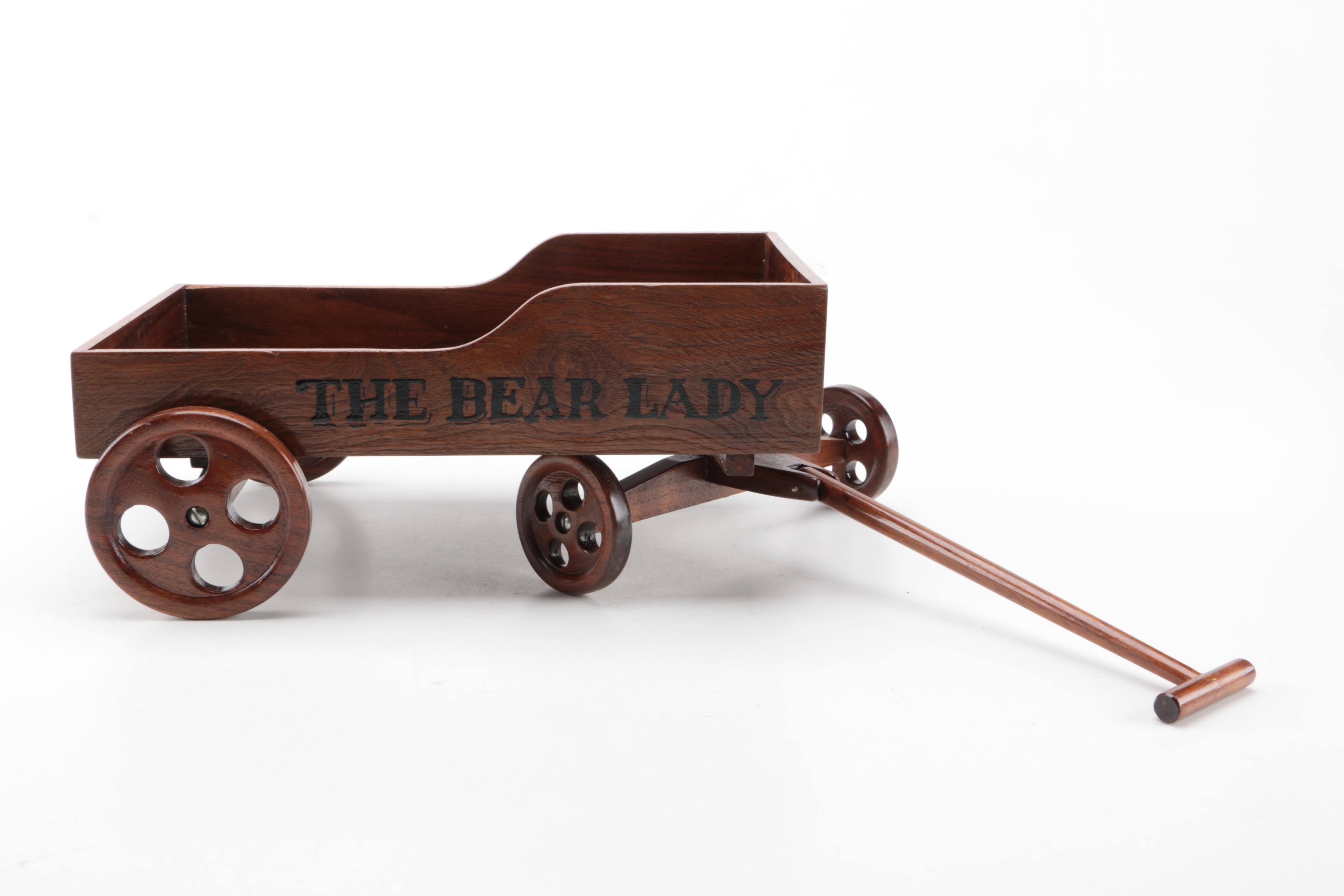 The Bear Lady "Karen" and "Jimmy" Bears and Wood Wagon