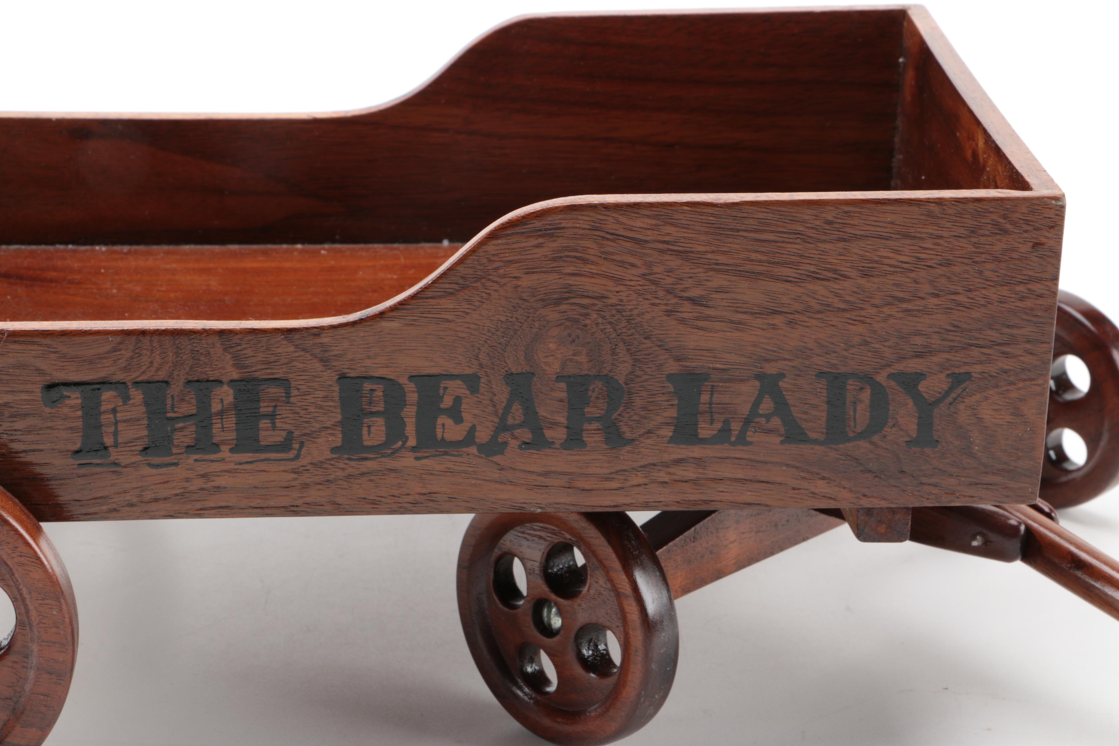 The Bear Lady "Karen" and "Jimmy" Bears and Wood Wagon