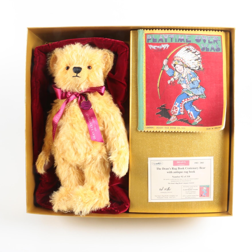 2003 Dean's Rag Book Co. "Centenary" Teddy Bear with Antique Rag Book