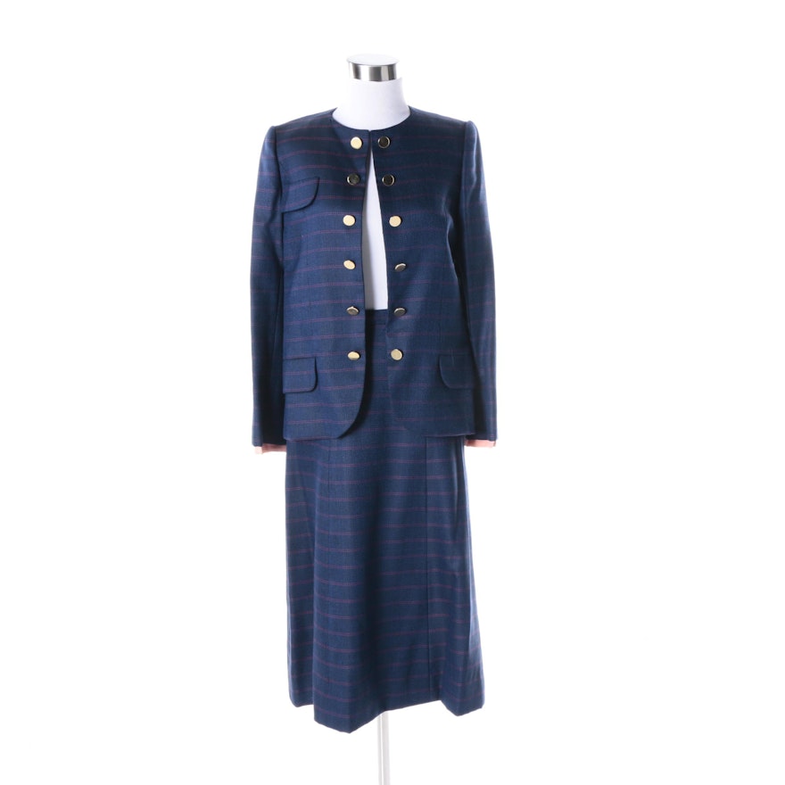 Women's Vintage Cardinali Blue Tweed Skirt Suit