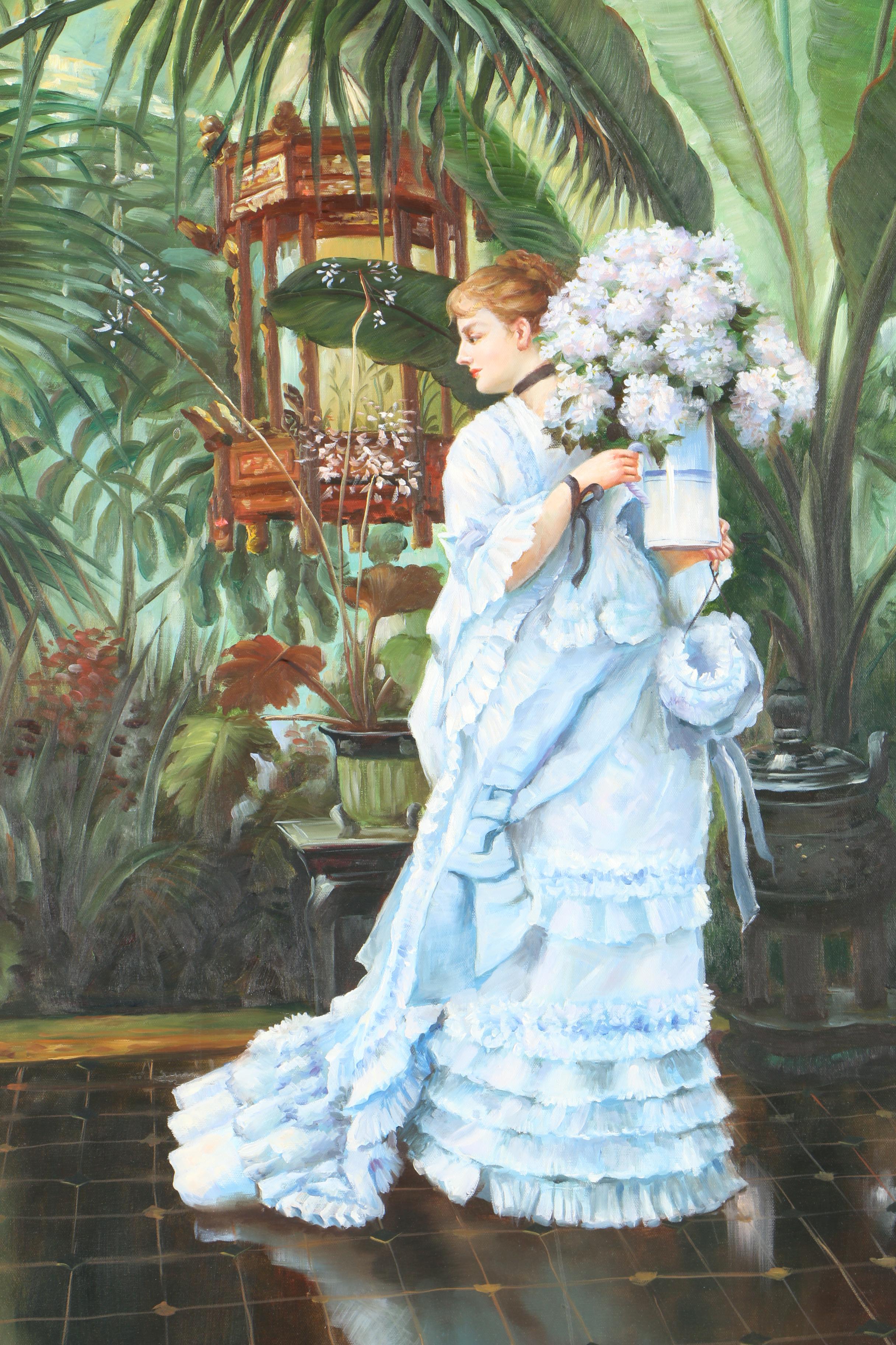 Oil Painting in the Manner of James Tissot's "The Bunch of Lilacs"