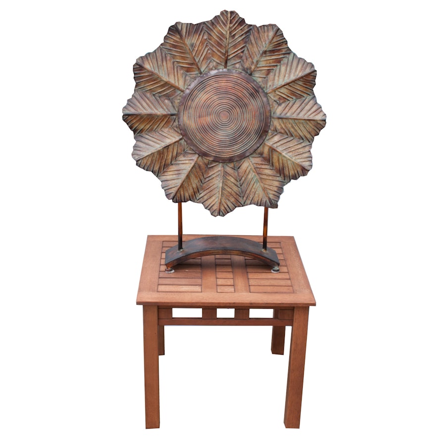 Teak Wood Side Table and Metal Sculpture