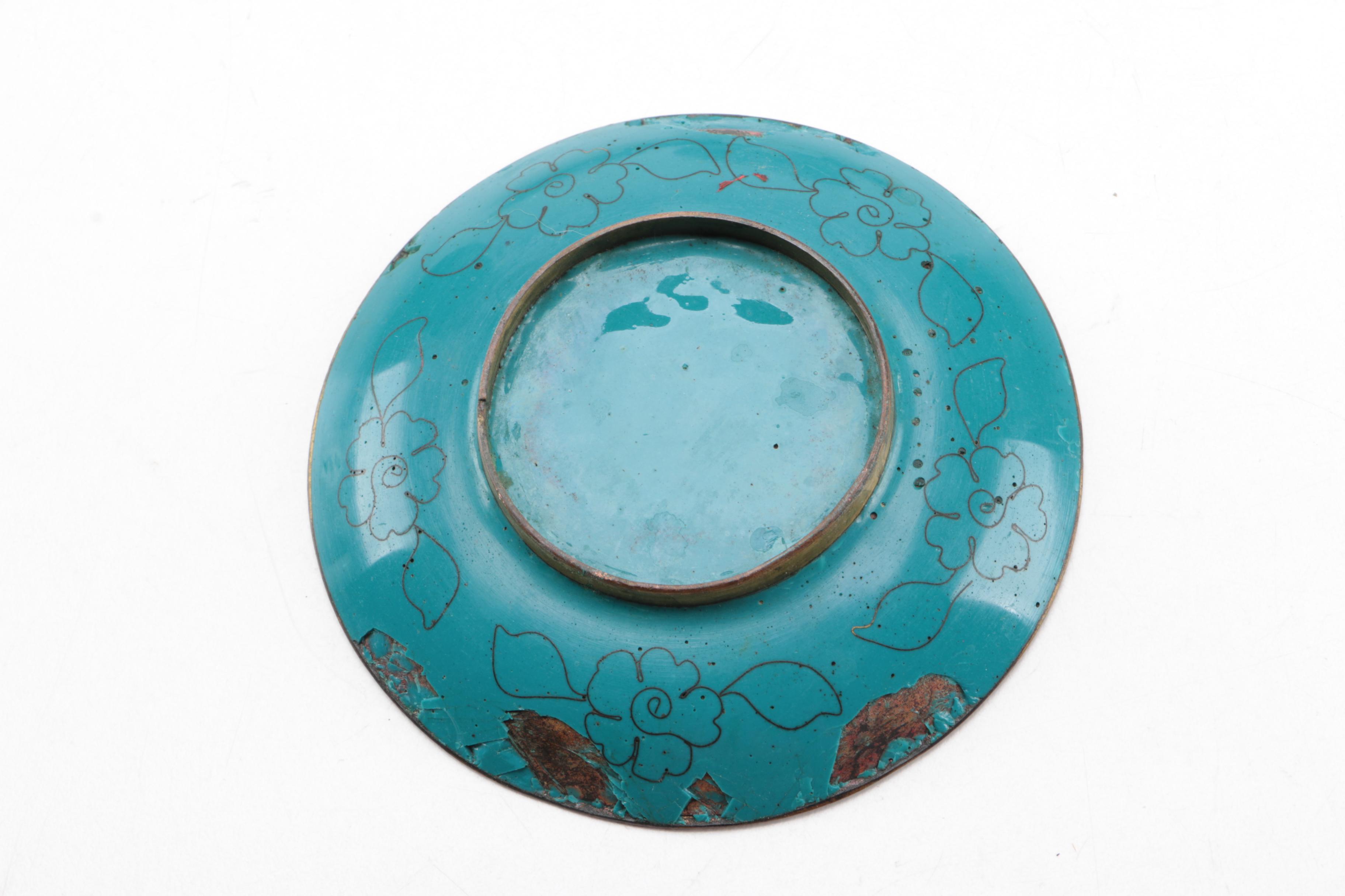 Chinese Cloisonné Dishes and Rose Canton Porcelain Bowl