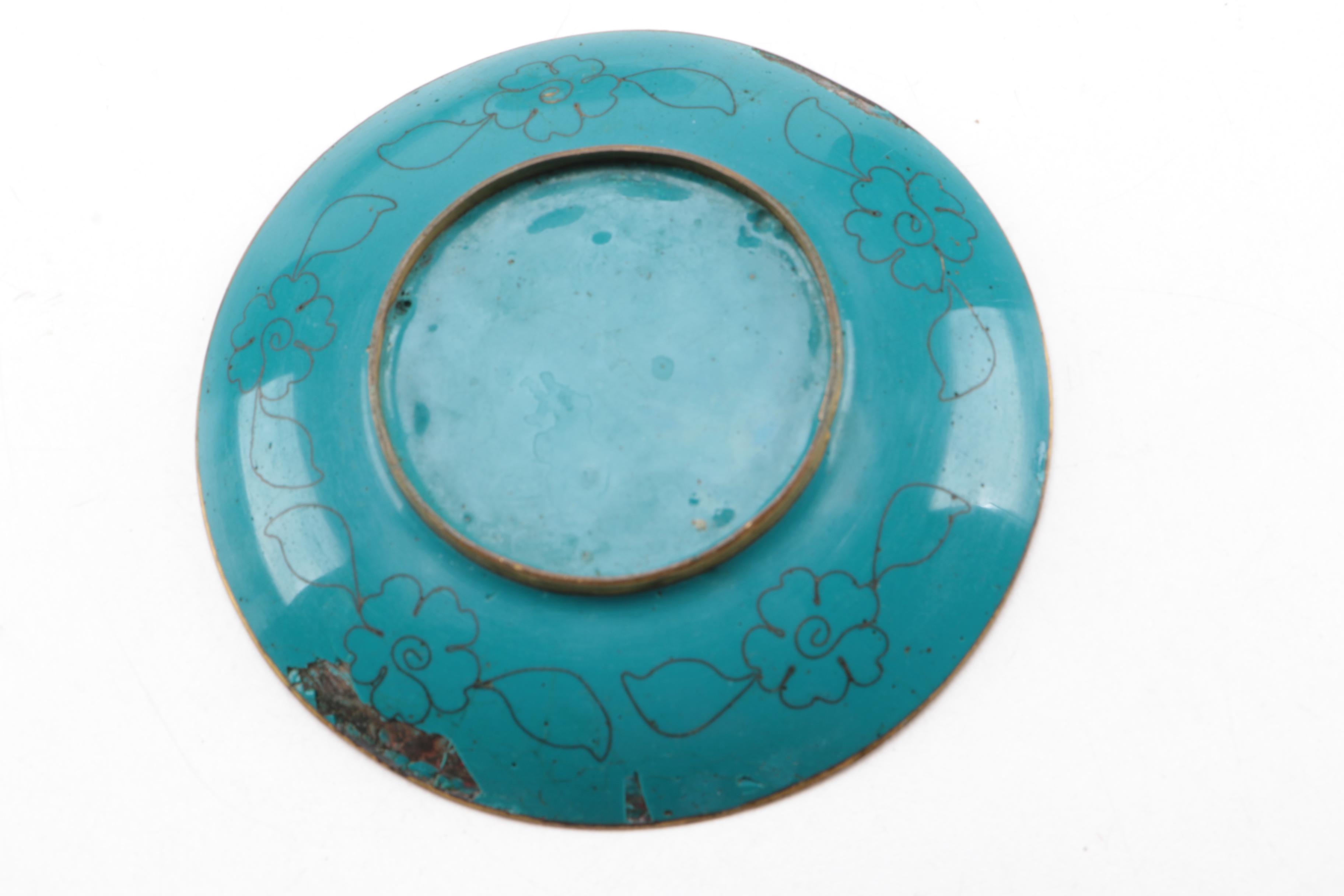 Chinese Cloisonné Dishes and Rose Canton Porcelain Bowl