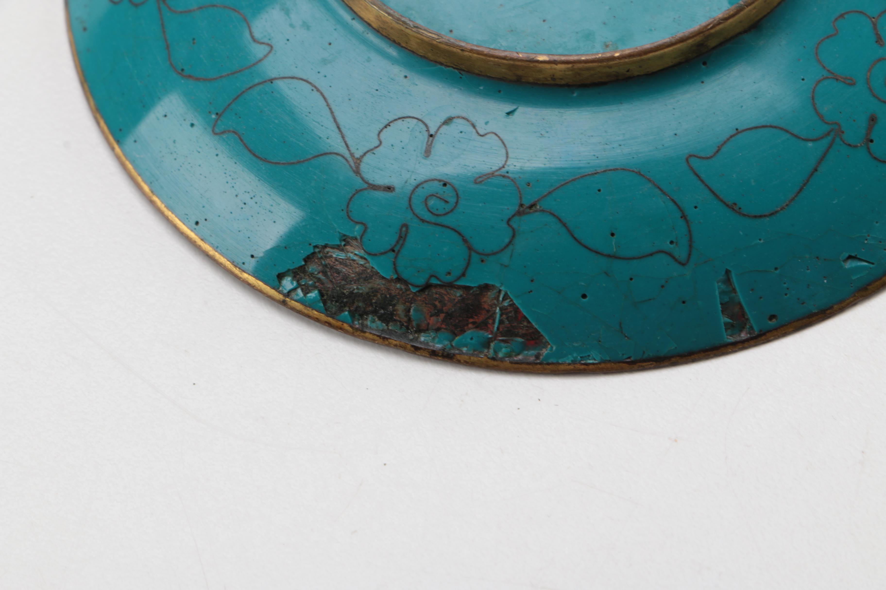 Chinese Cloisonné Dishes and Rose Canton Porcelain Bowl