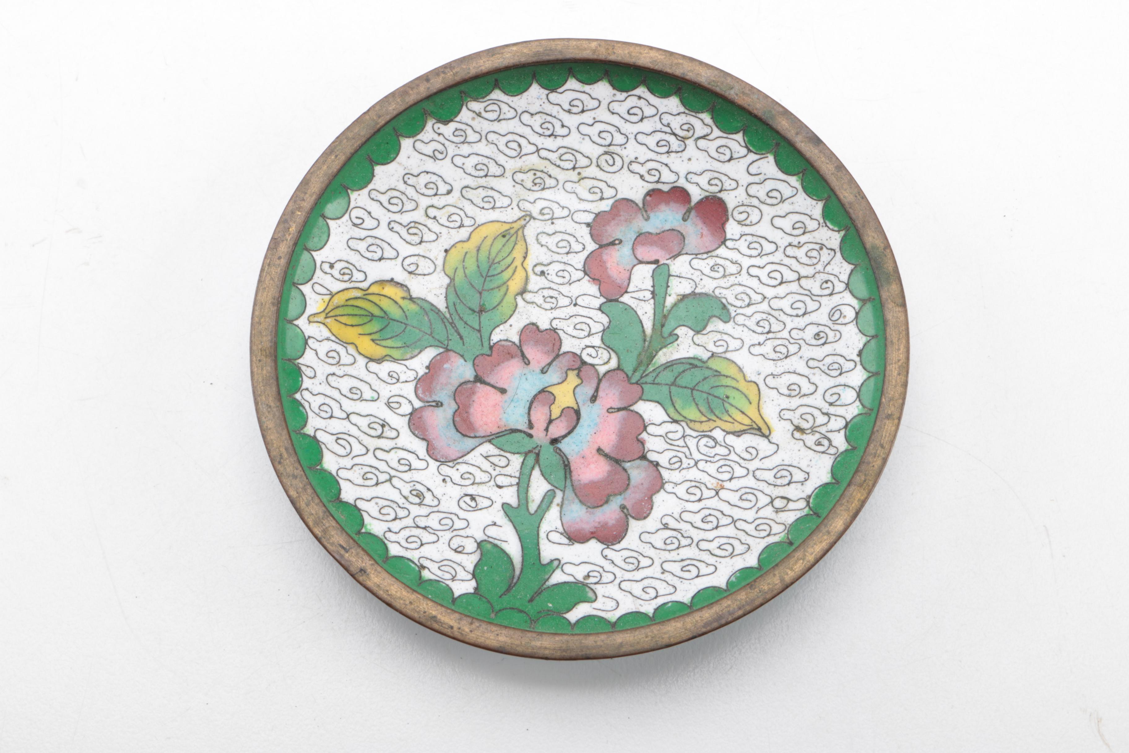 Chinese Cloisonné Dishes and Rose Canton Porcelain Bowl