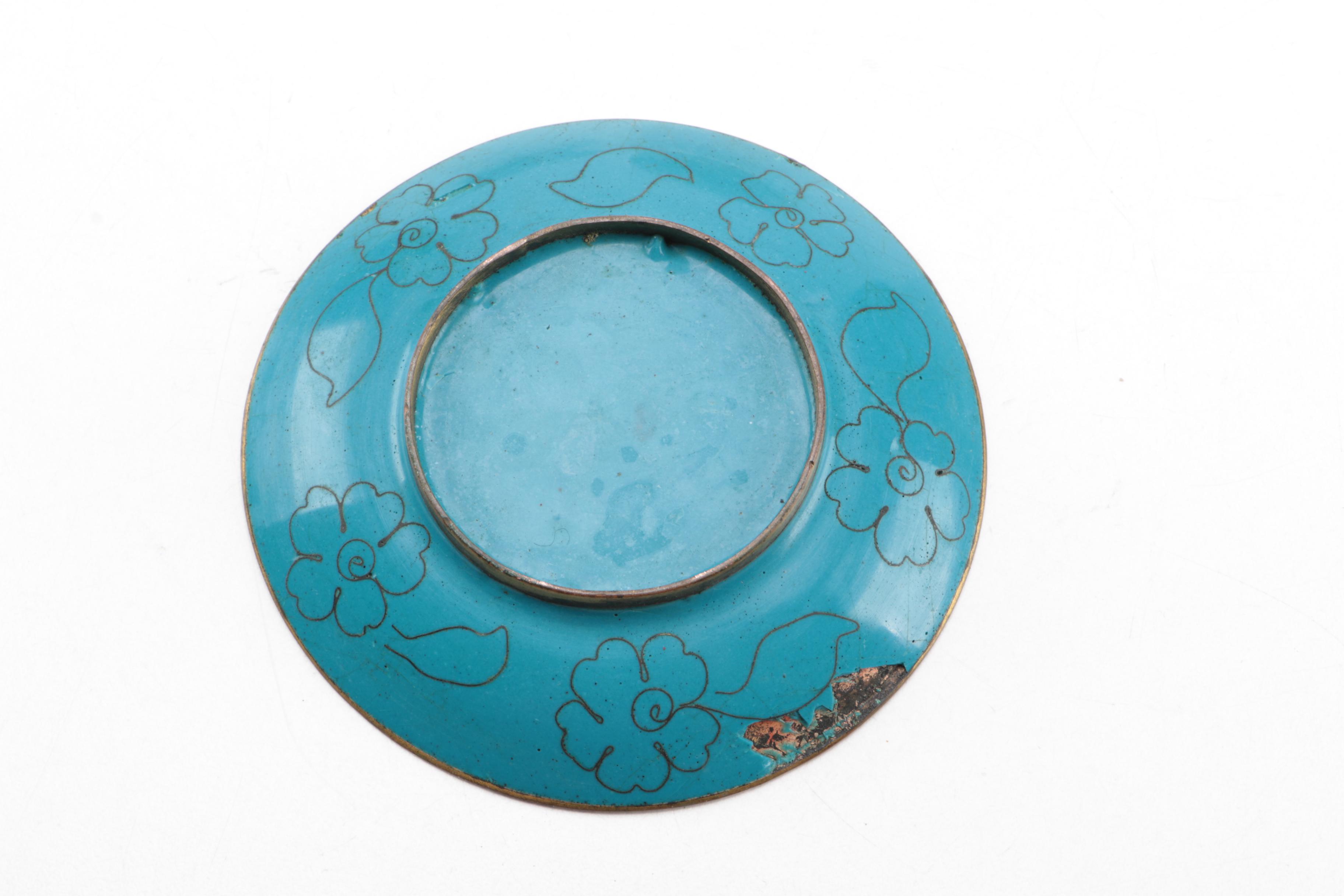 Chinese Cloisonné Dishes and Rose Canton Porcelain Bowl