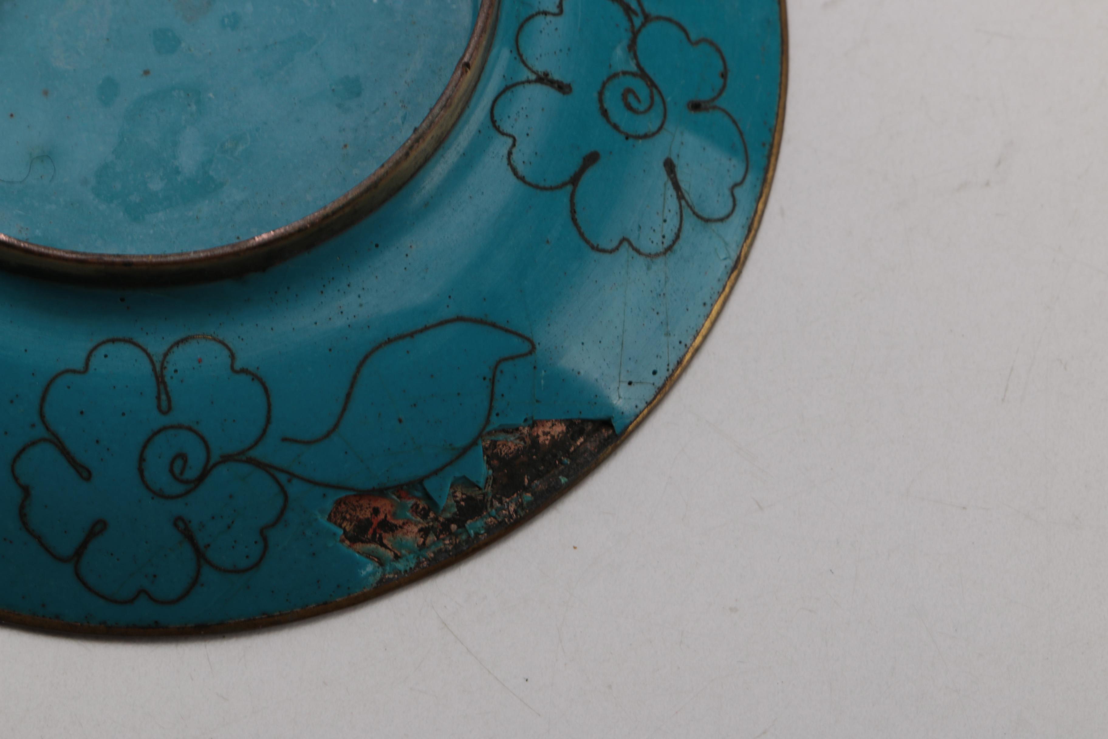 Chinese Cloisonné Dishes and Rose Canton Porcelain Bowl