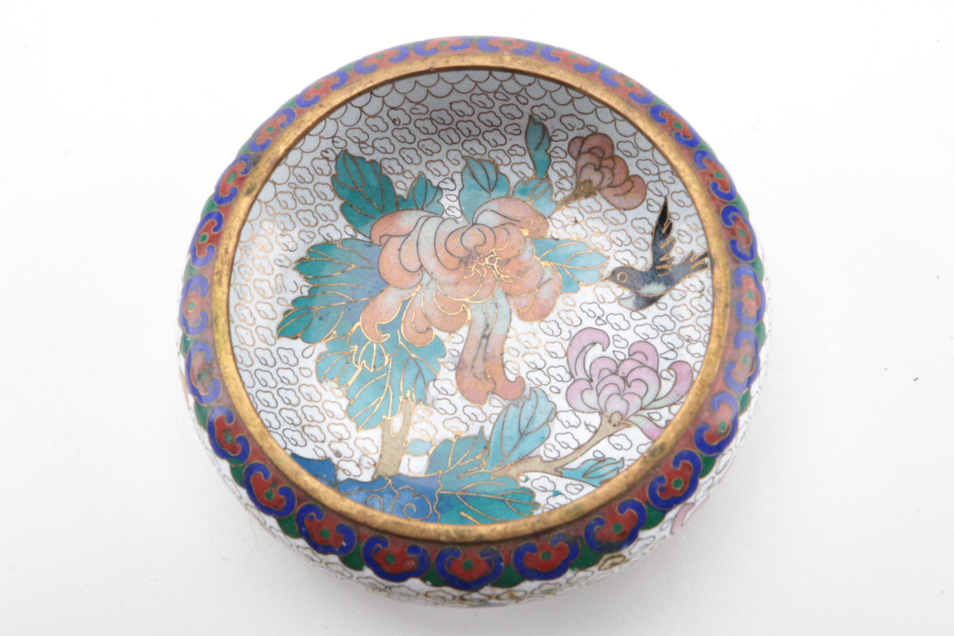 Chinese Cloisonné Dishes and Rose Canton Porcelain Bowl