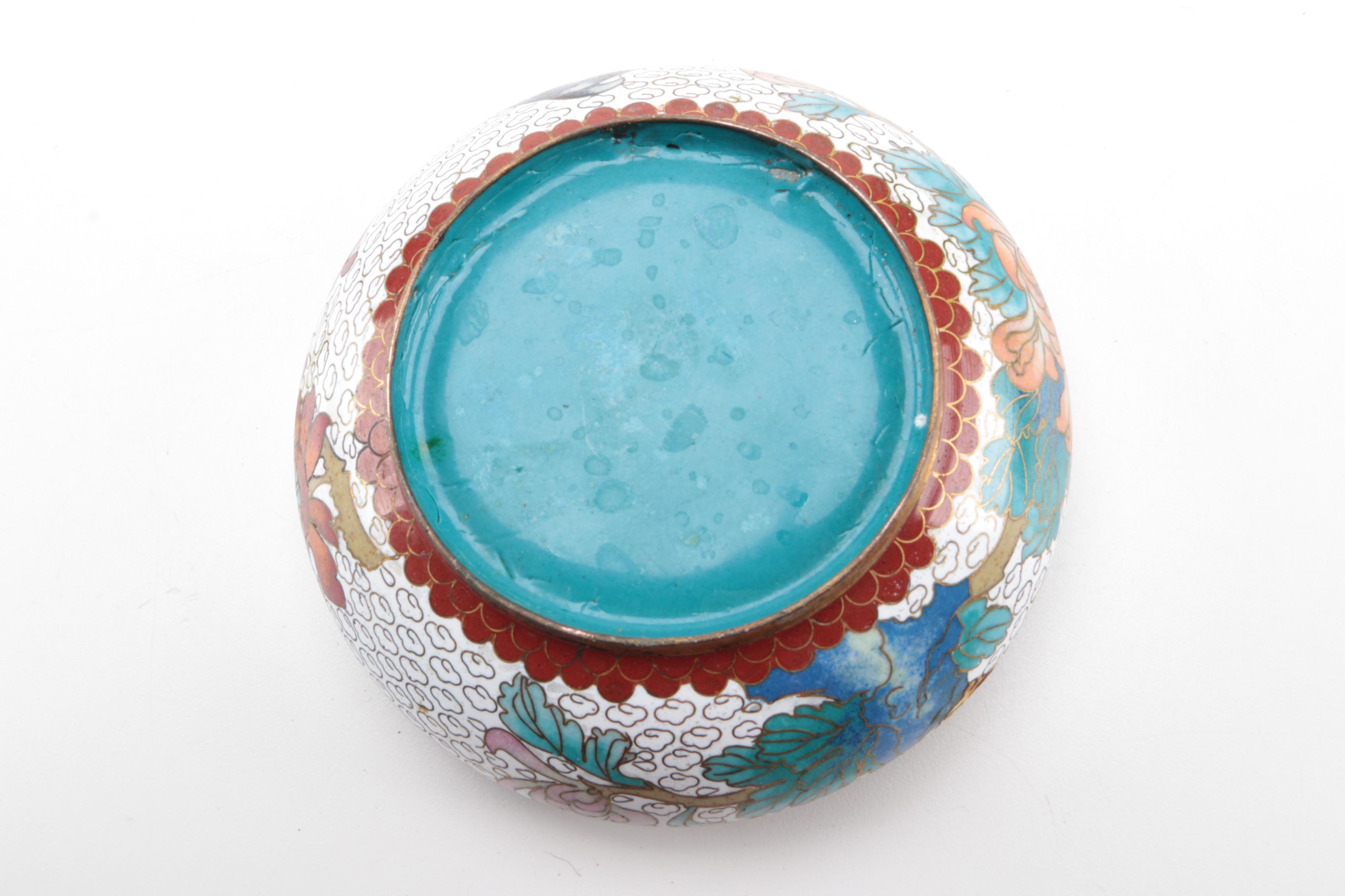 Chinese Cloisonné Dishes and Rose Canton Porcelain Bowl