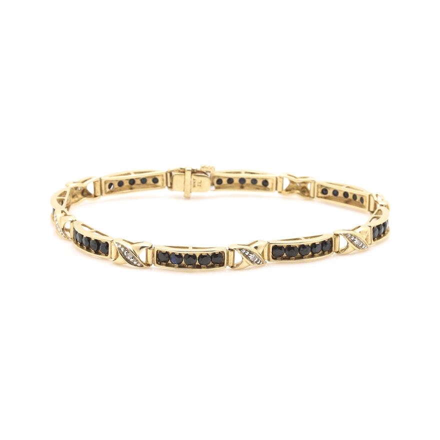 10K Yellow Gold Sapphire and Diamond Tennis Bracelet