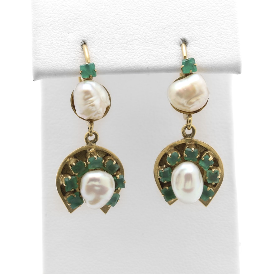 18K Yellow Gold Cultured Pearl and Chalcedony Earrings