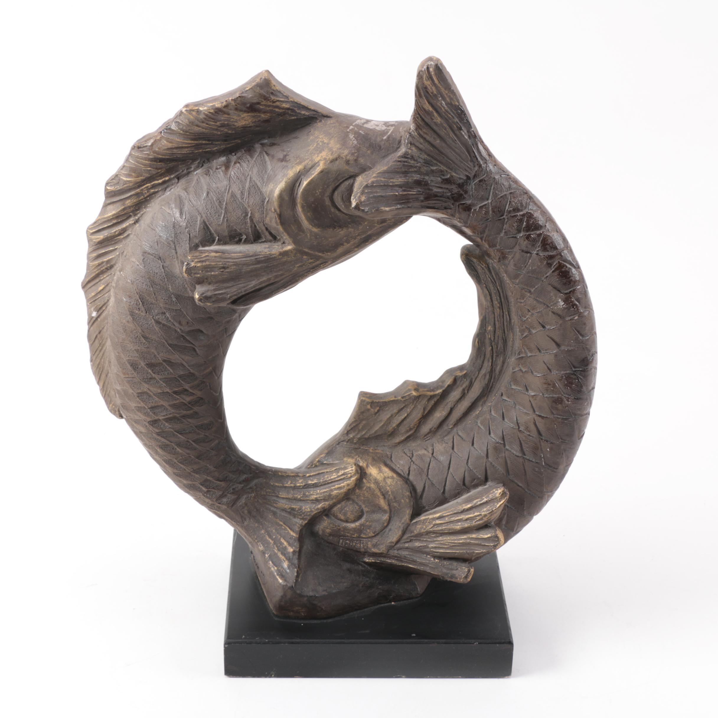 Reproduction David Fisher Plaster Pisces Fish Sculpture