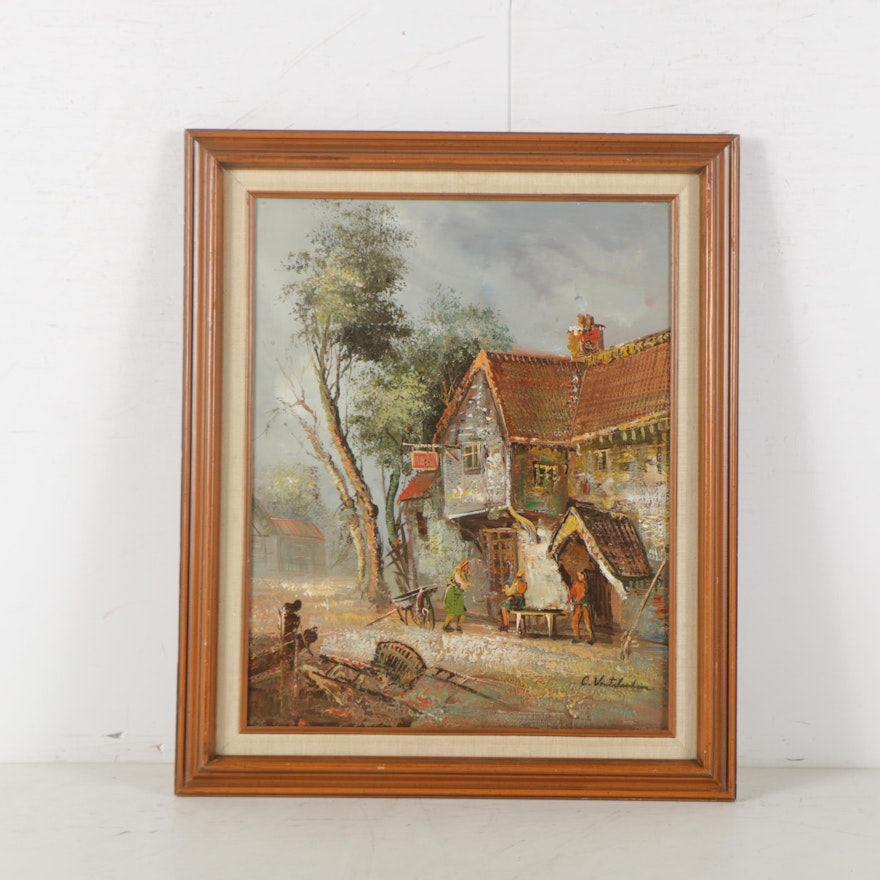 Oil Painting on Canvas of a Village Scene