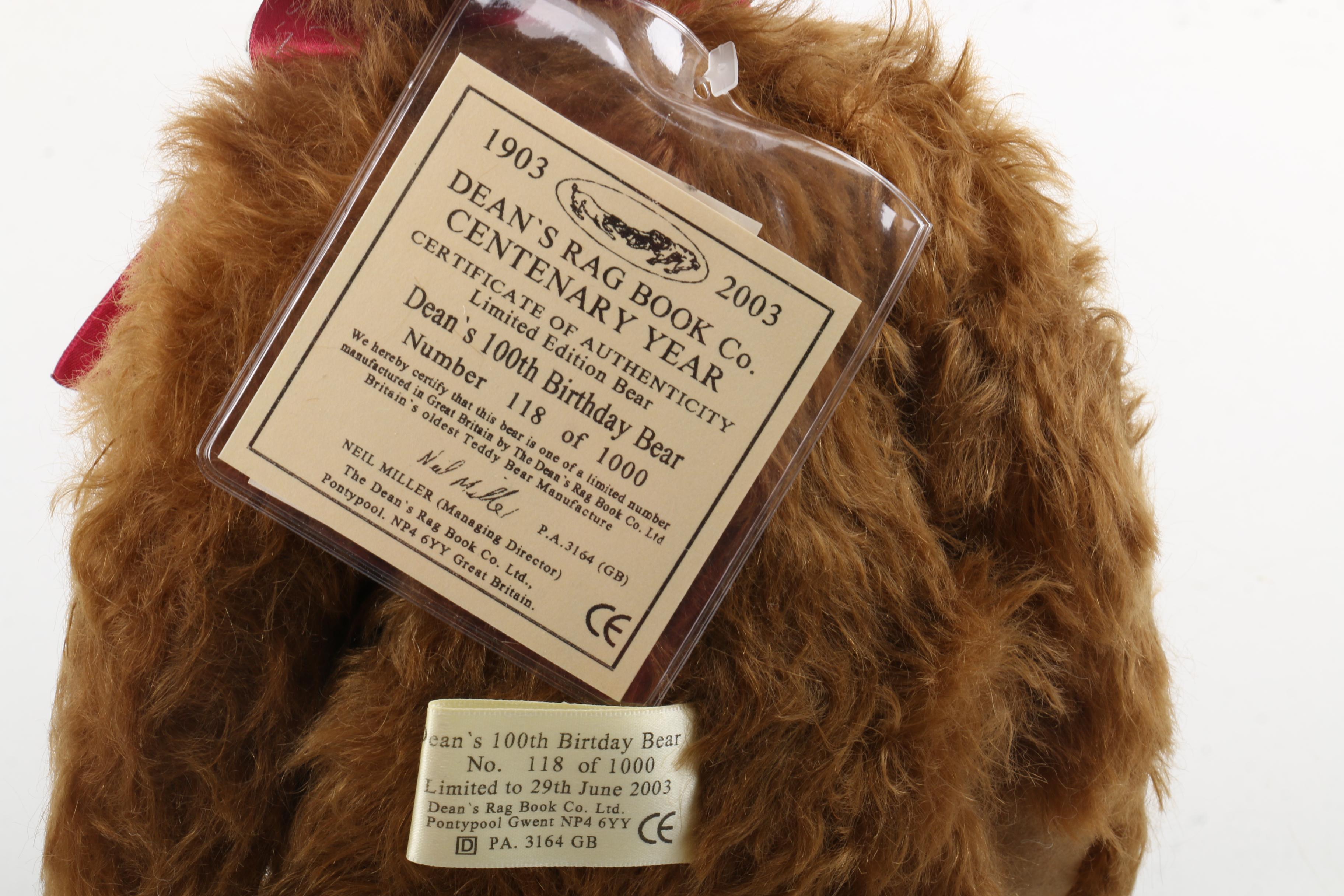 Dean's Rag Book Co. Limited Edition "100th Birthday" and "Uncle Sam" Teddy Bears