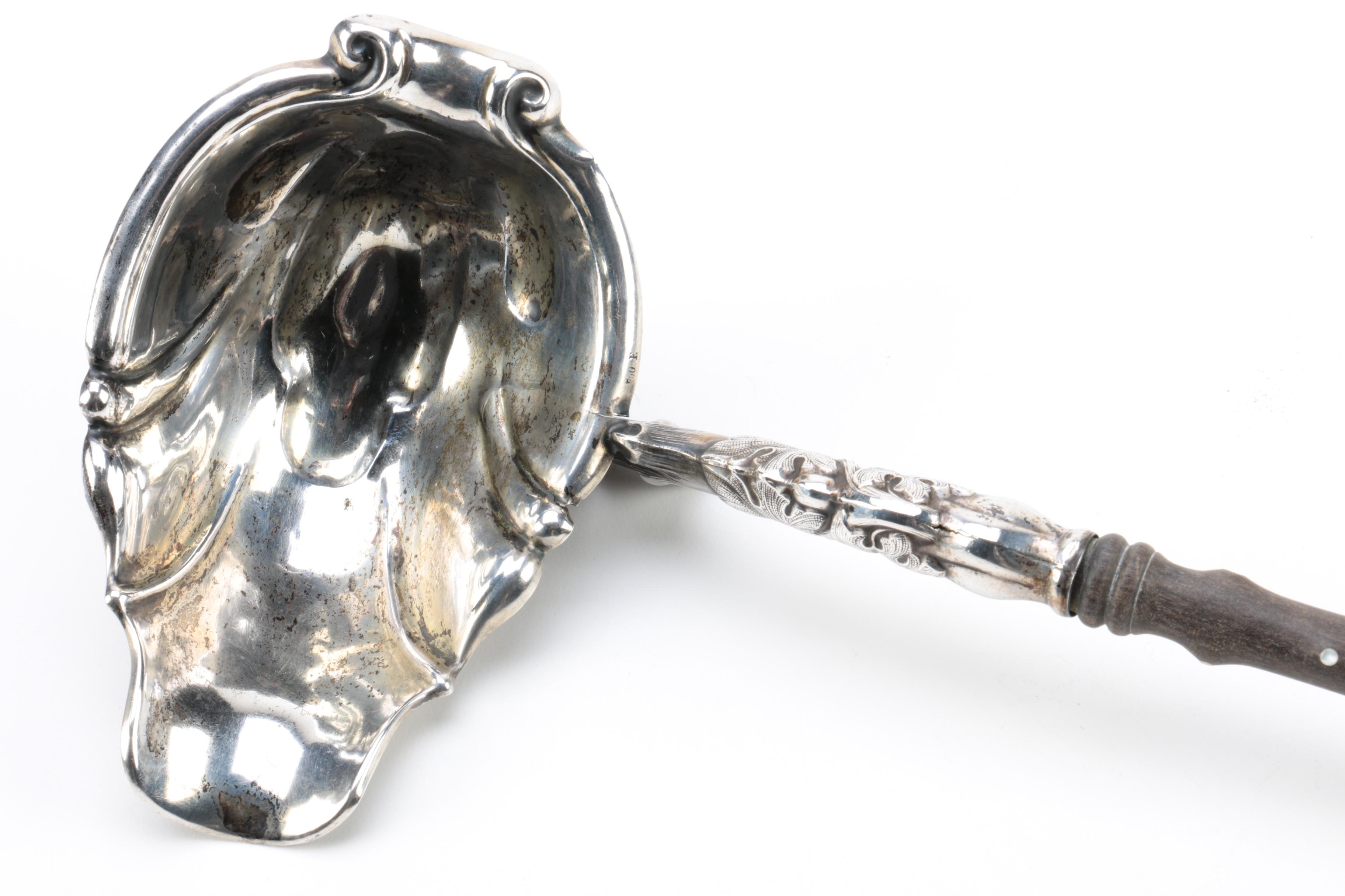 750 Silver Foliate Ladle with Wooden Handle
